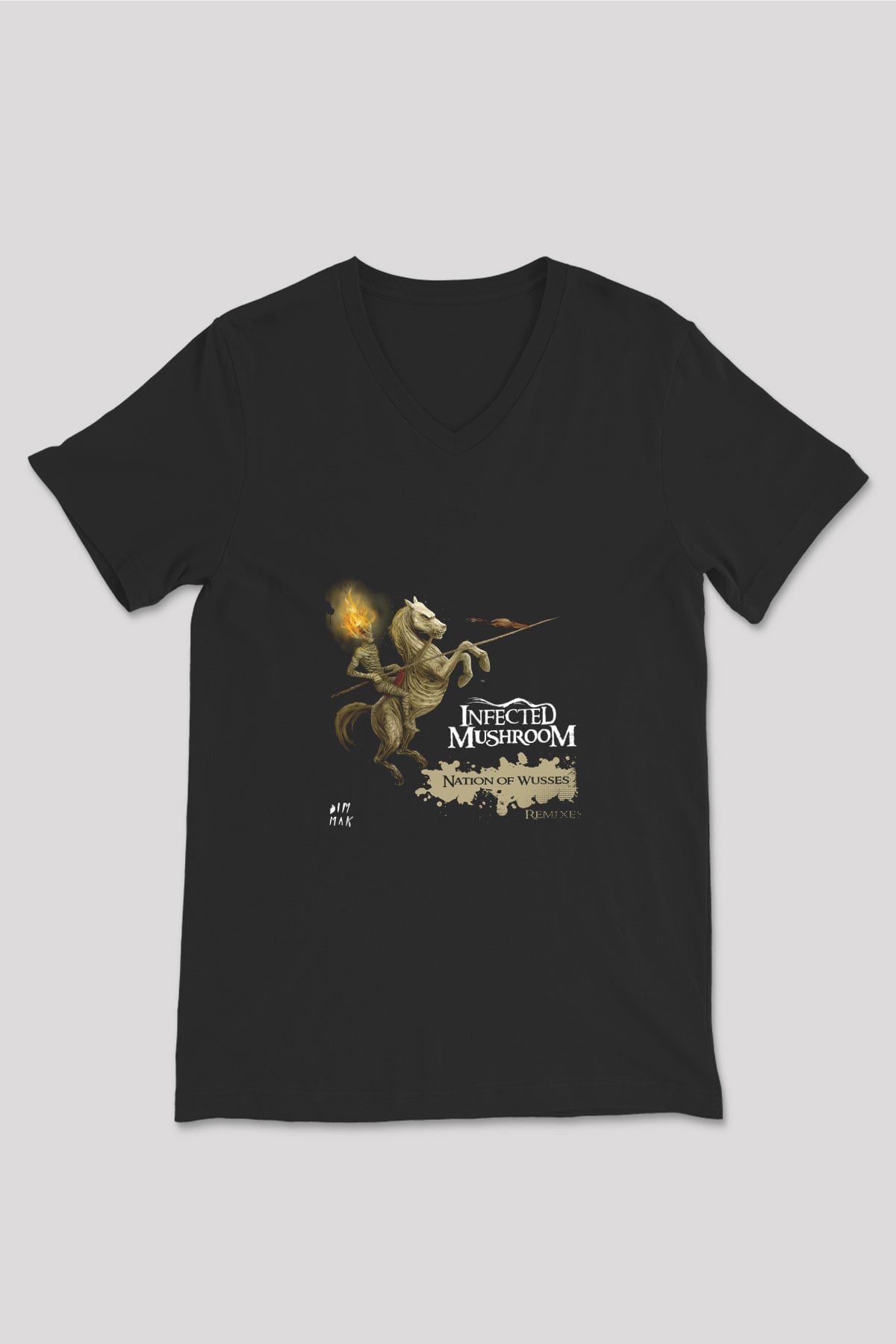 Infected Mushroom Baskılı Unisex Siyah V Yaka Tişört