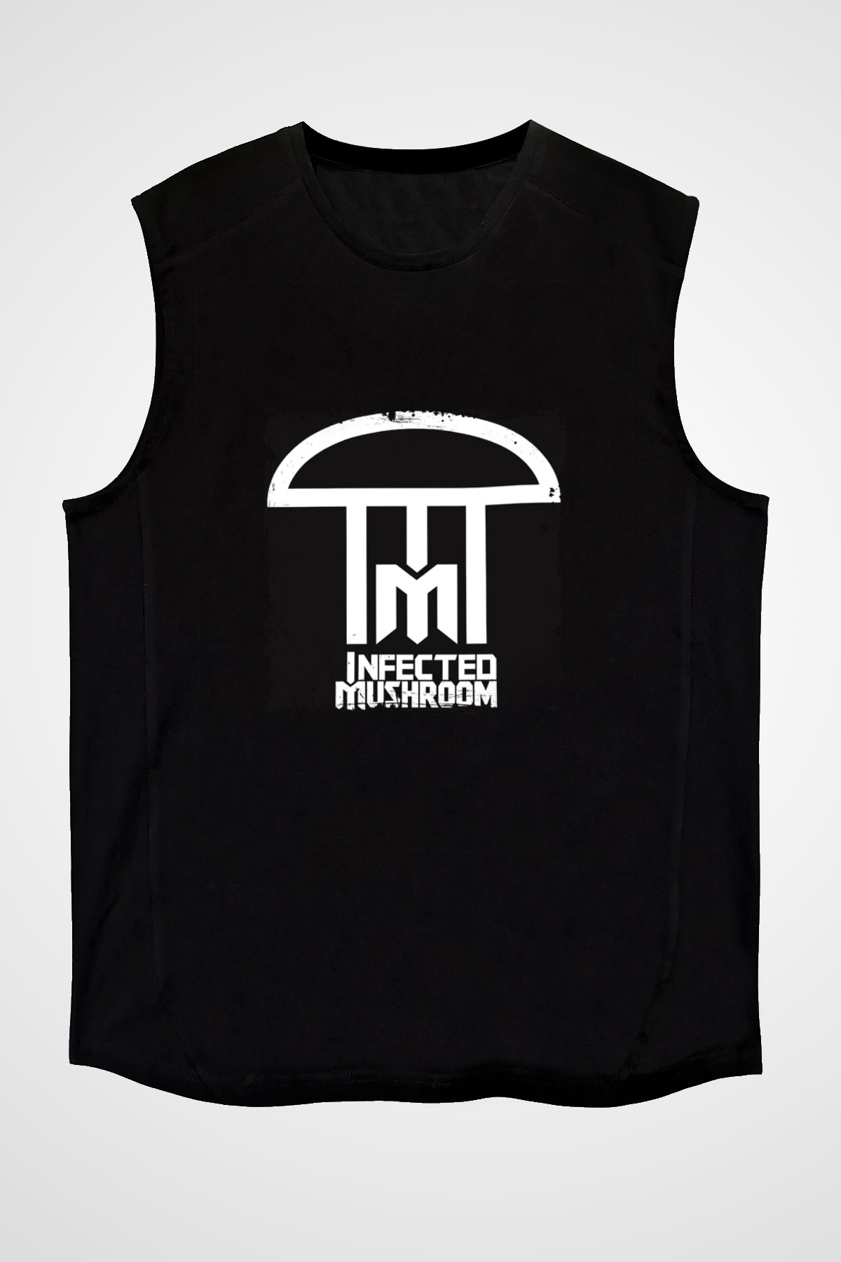 Infected Mushroom Baskılı Unisex Siyah Kolsuz Tişört