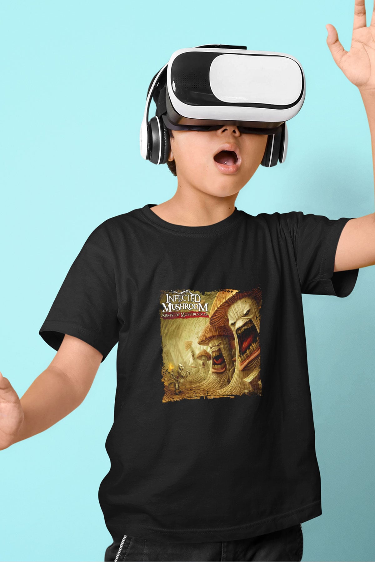Infected Mushroom Baskılı Unisex Siyah Çocuk Tişört