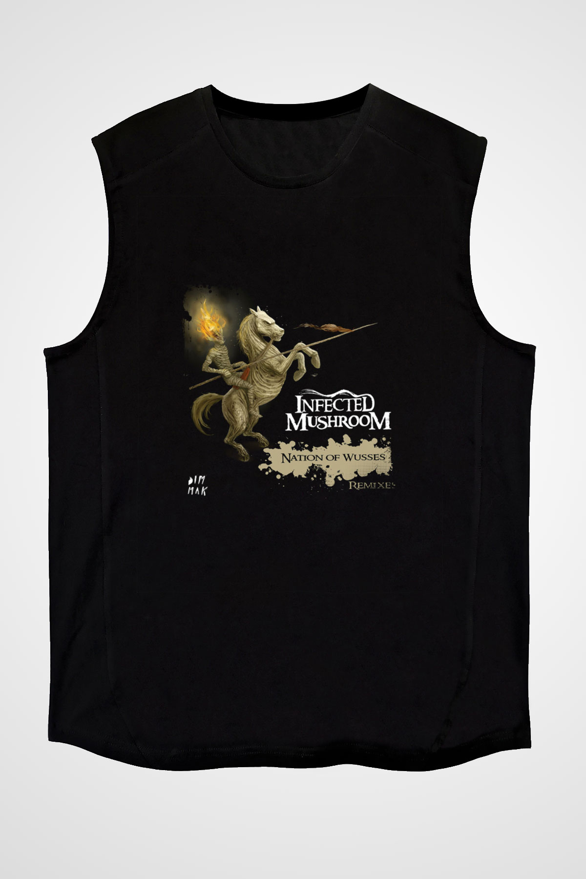 Infected Mushroom Baskılı Unisex Siyah Kolsuz Tişört