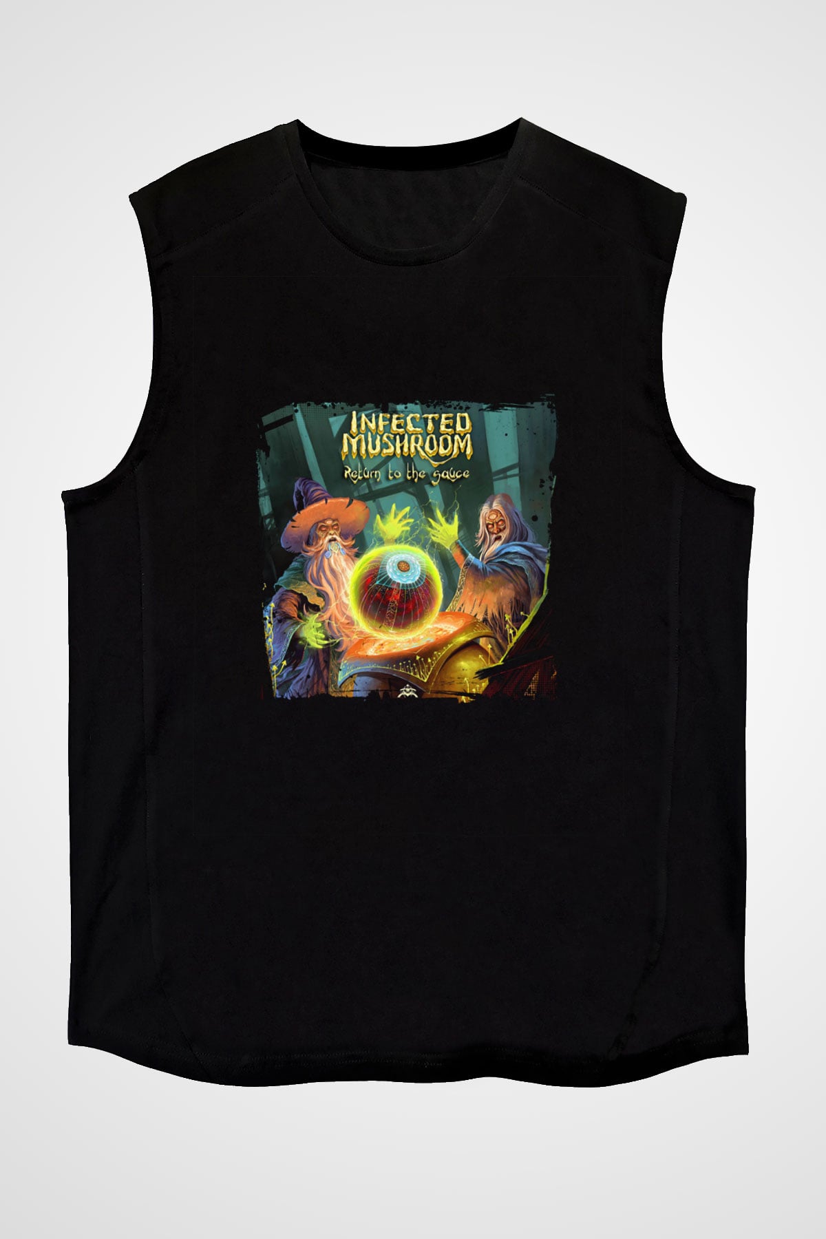 Infected Mushroom Baskılı Unisex Siyah Kolsuz Tişört