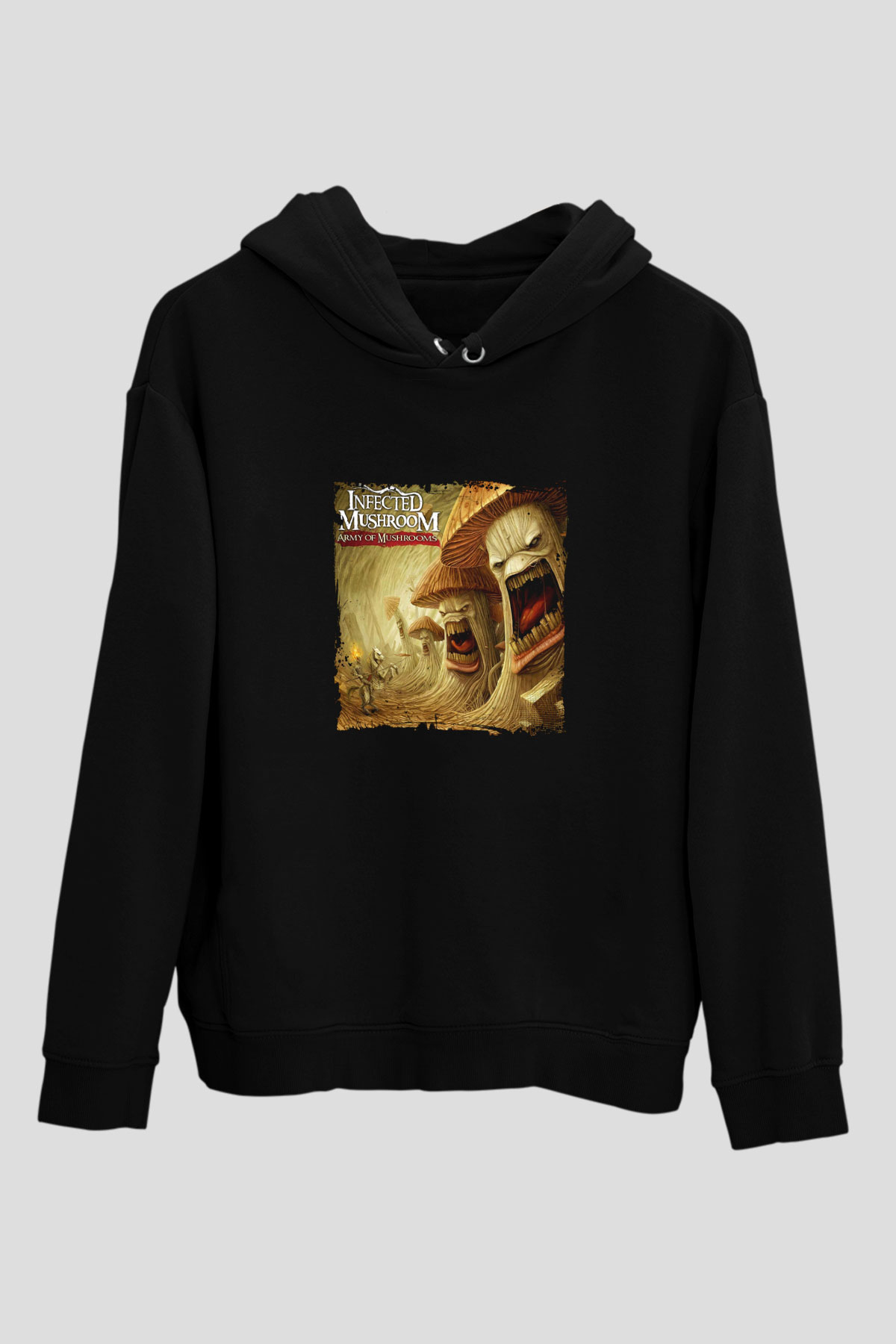 Infected Mushroom Baskılı Unisex Siyah Hoodie