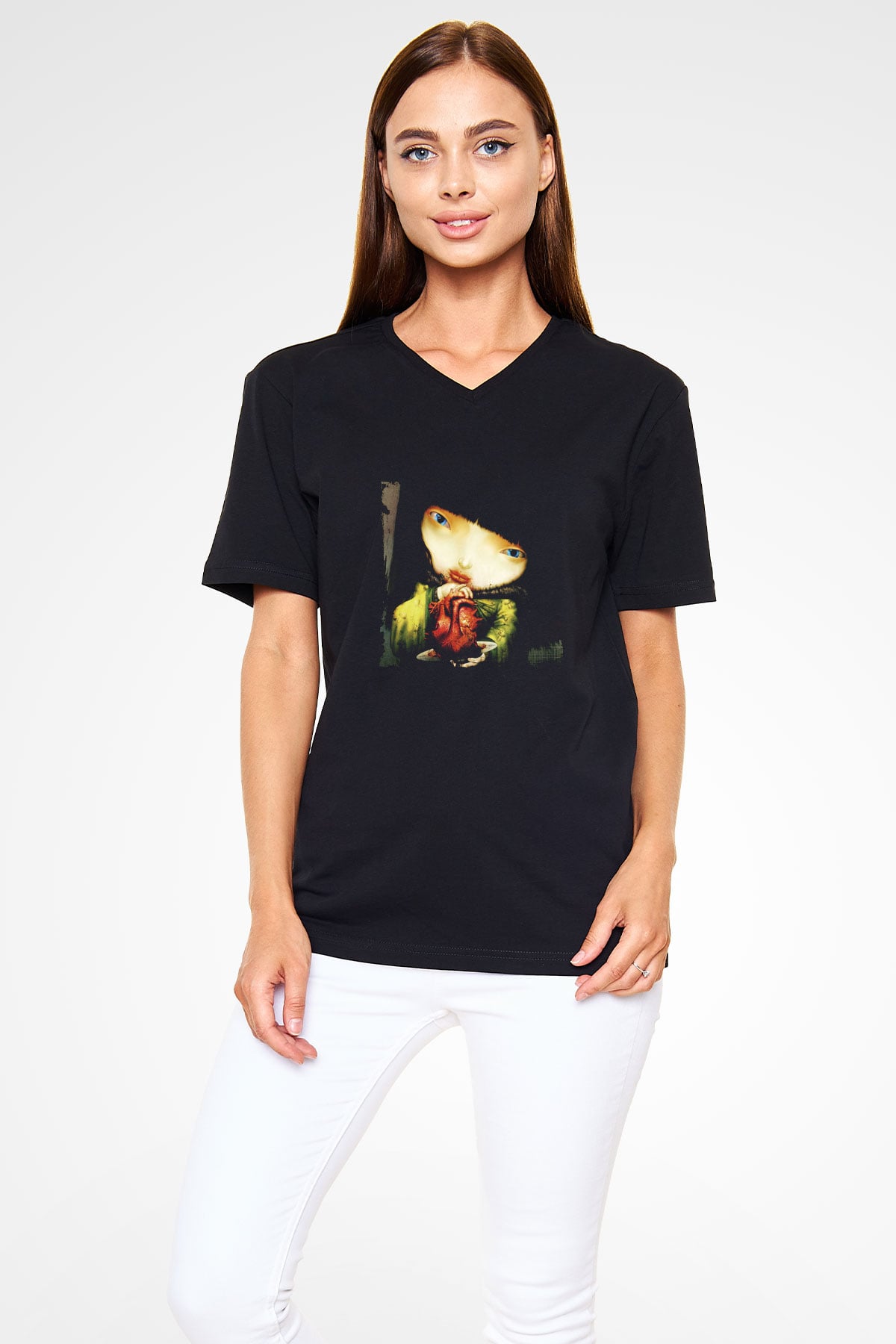 Infected Mushroom Baskılı Unisex Siyah V Yaka Tişört