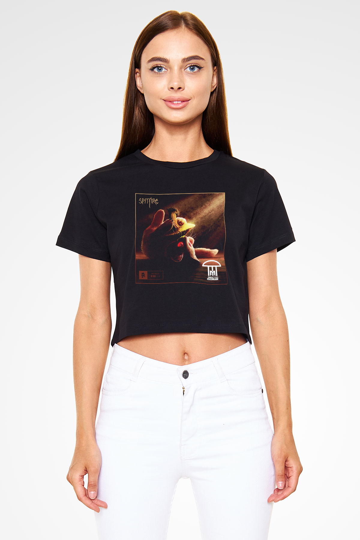 Infected Mushroom Siyah Crop Top Tişört