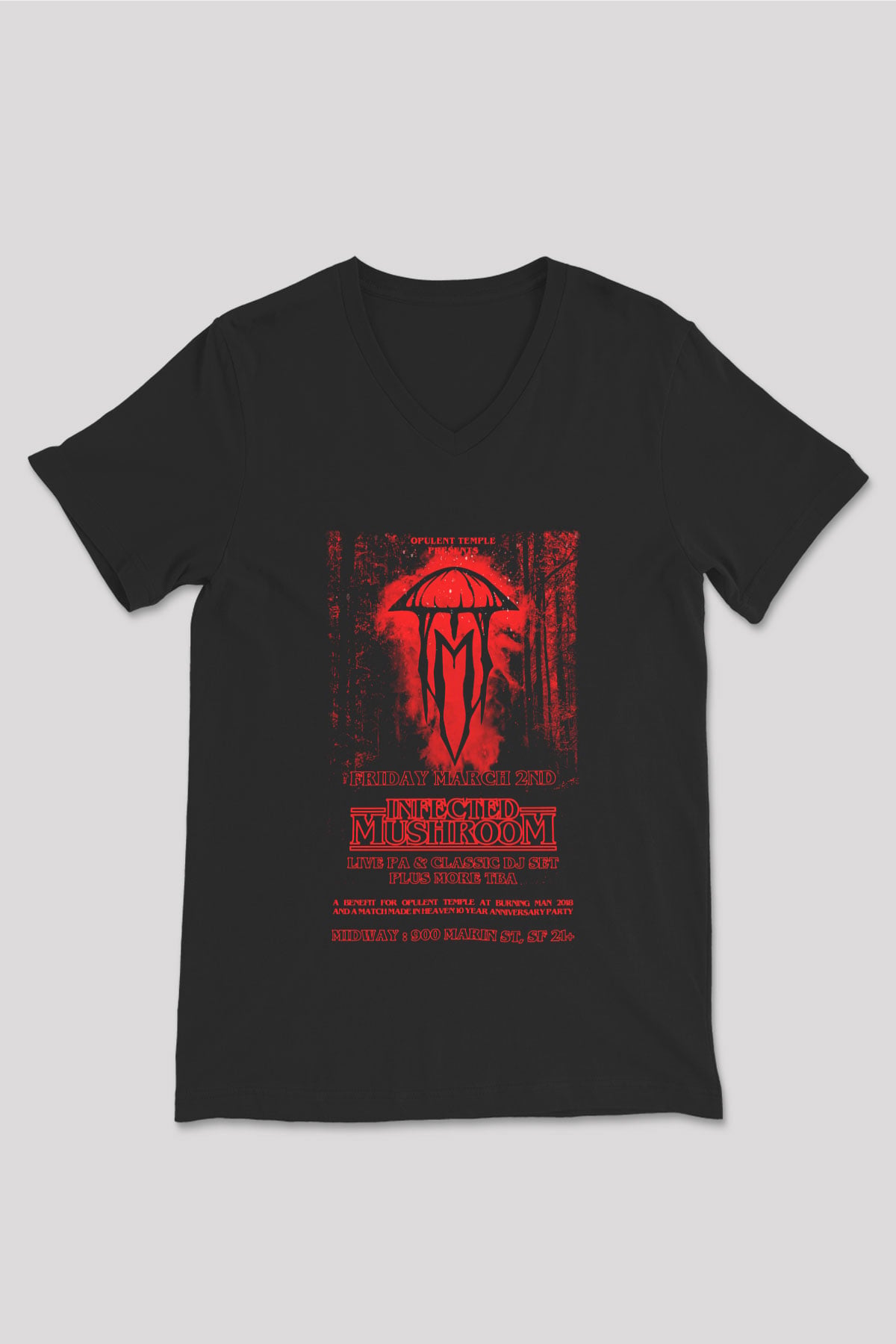 Infected Mushroom Siyah Unisex V Yaka Tişört T-Shirt