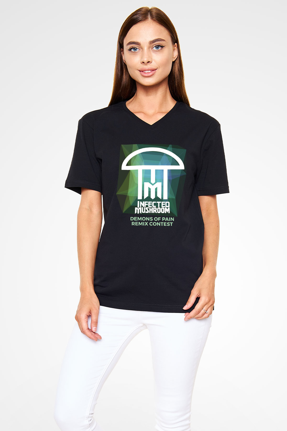 Infected Mushroom Siyah Unisex V Yaka Tişört T-Shirt