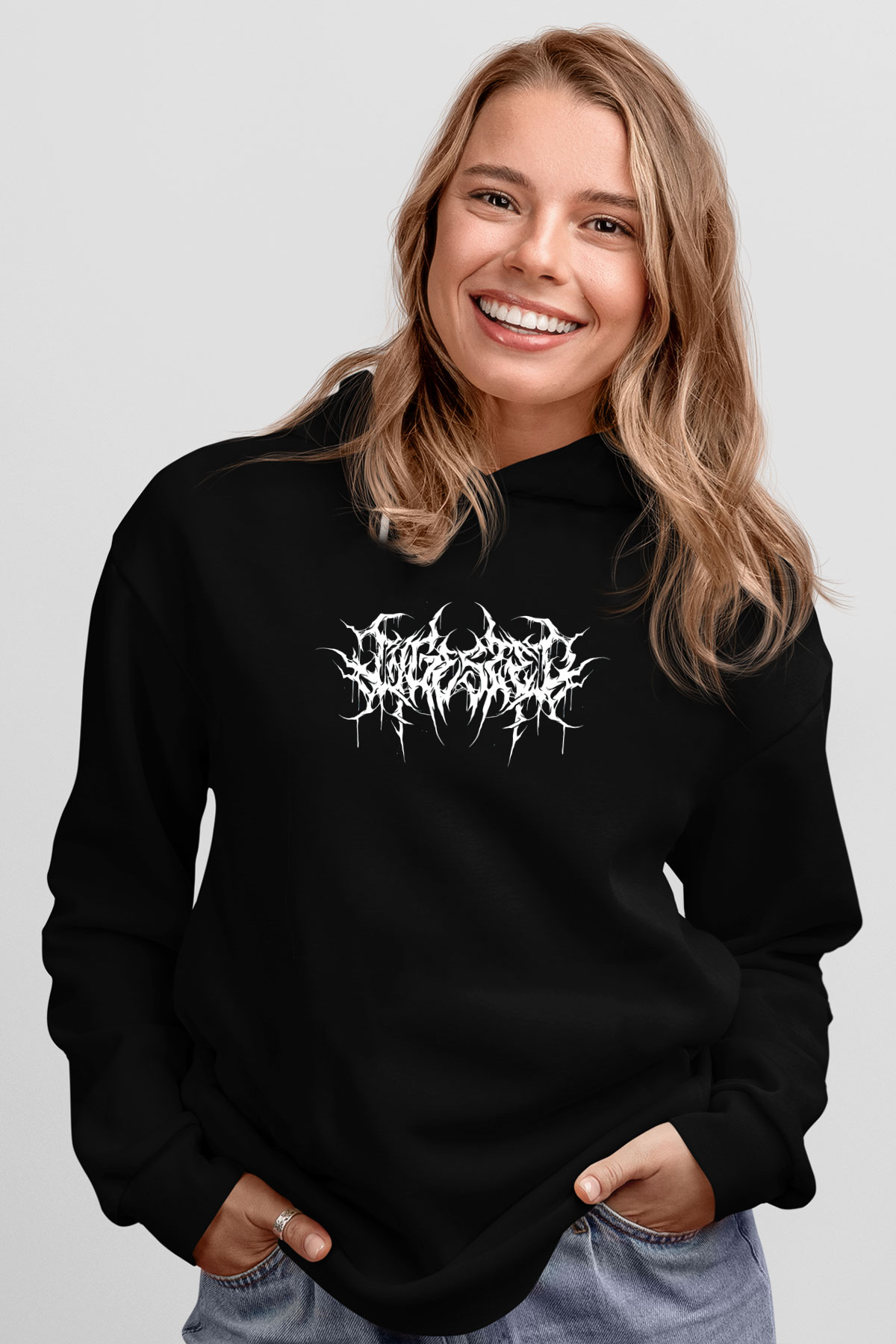 Ingested Baskılı Unisex Siyah Kapüşonlu Sweatshirt