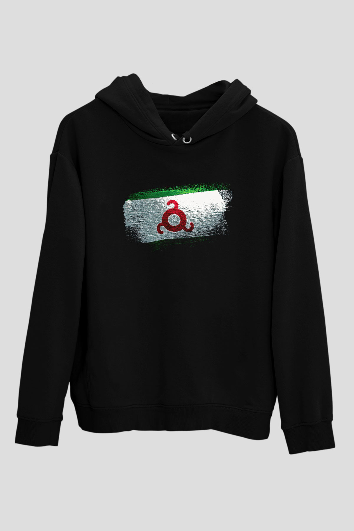 İnguşetya - İngushetia Bayrağı Baskılı Unisex Siyah Hoodie