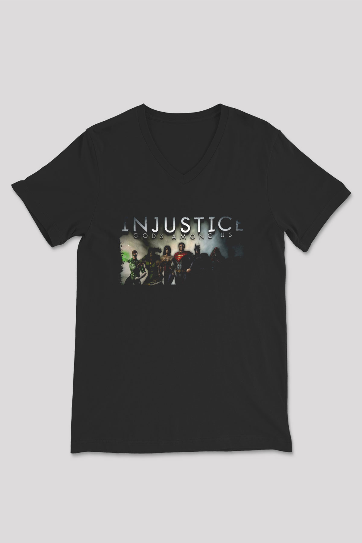 Injustice 2 Siyah Unisex V Yaka Tişört