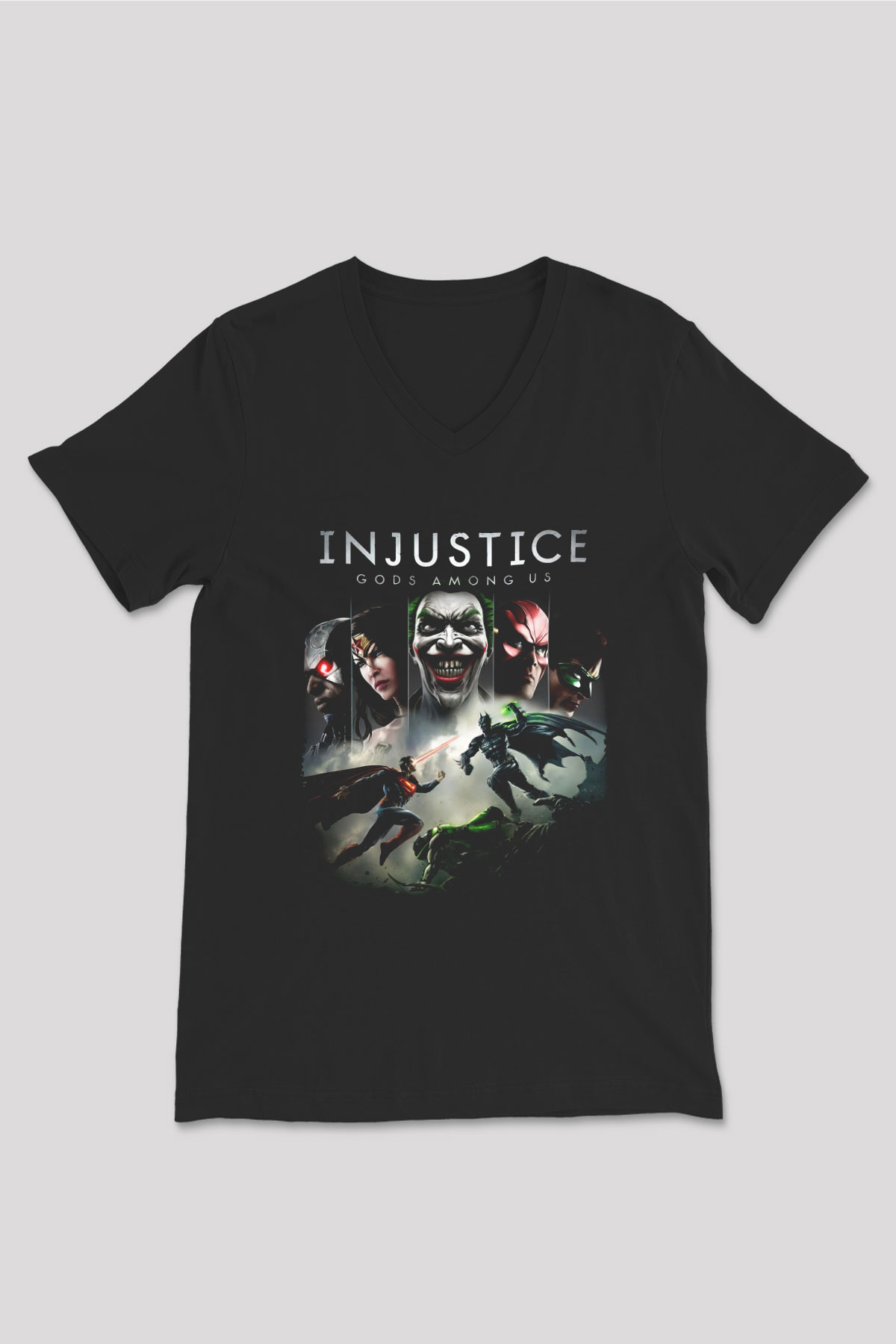 Injustice 2 Siyah Unisex V Yaka Tişört
