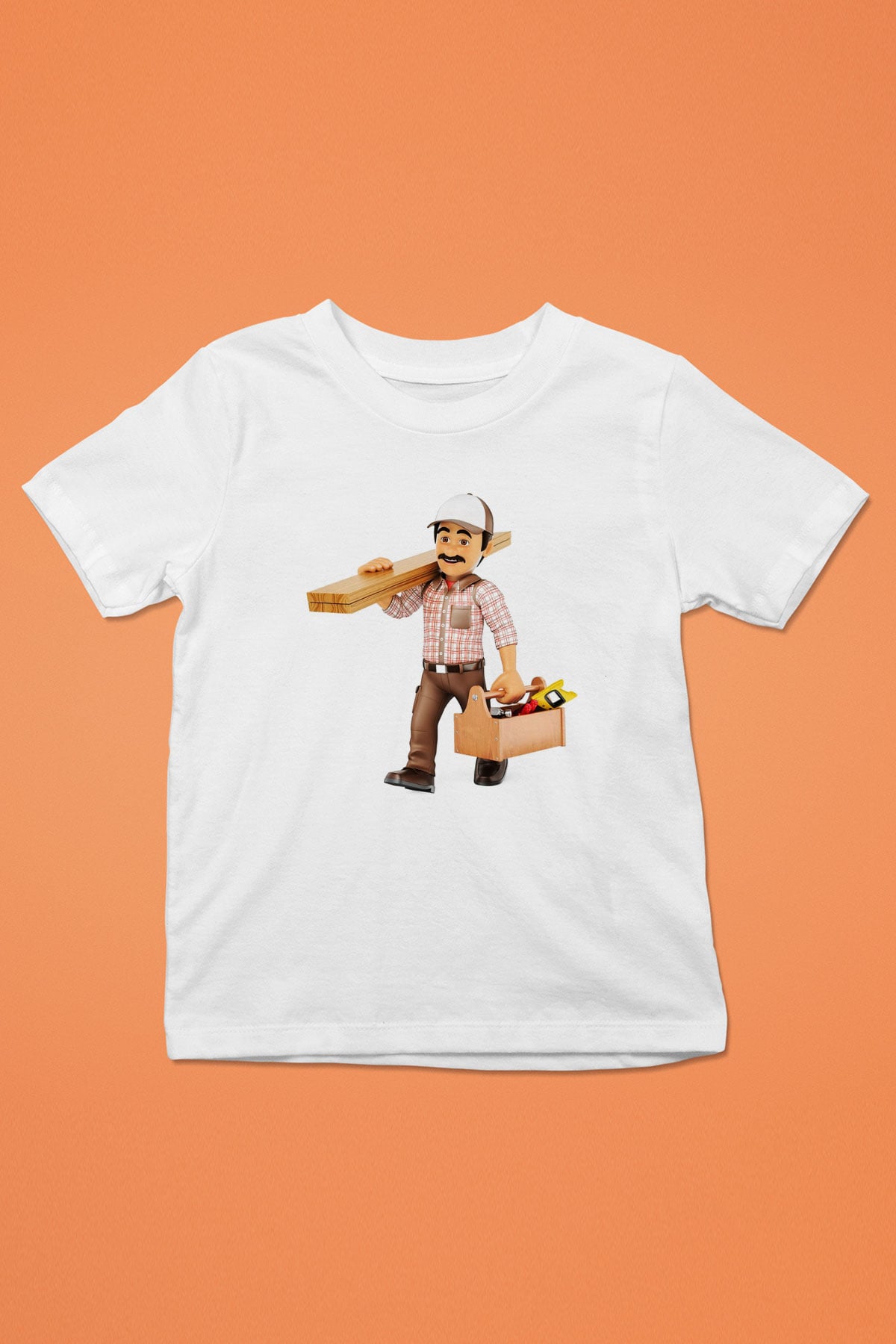 İnşaatçı Baskılı Beyaz Unisex Çocuk Tişört