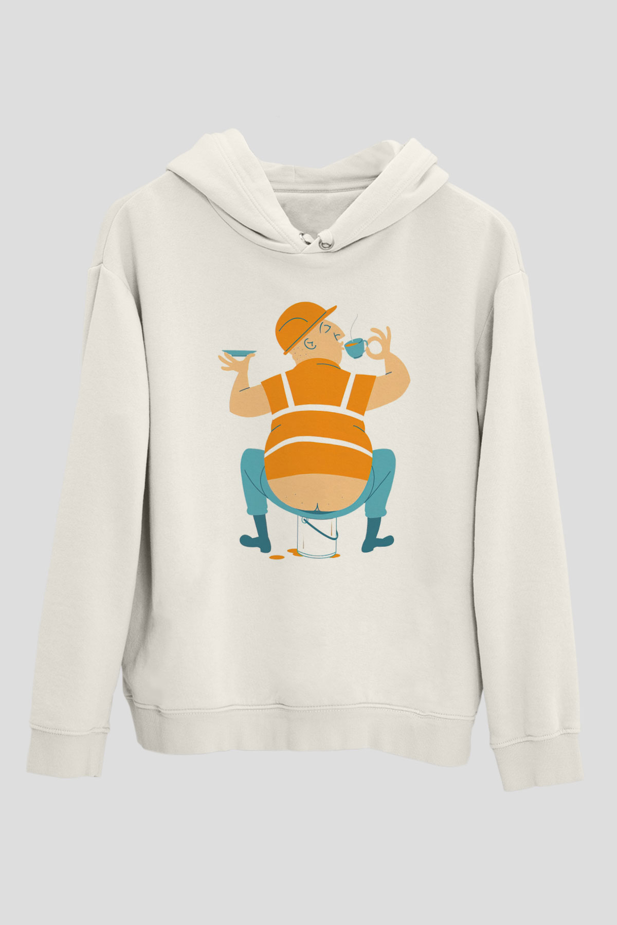 İnşaatçı Beyaz Unisex Kapüşonlu Sweatshirt