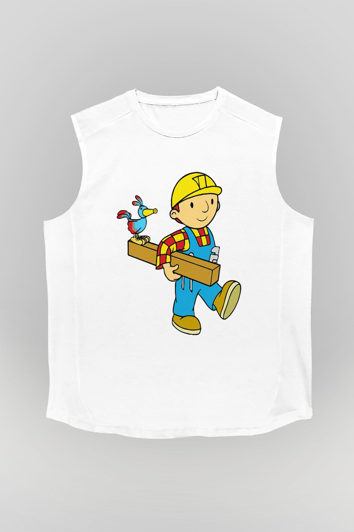 İnşaatçı Beyaz Unisex Kolsuz Tişört