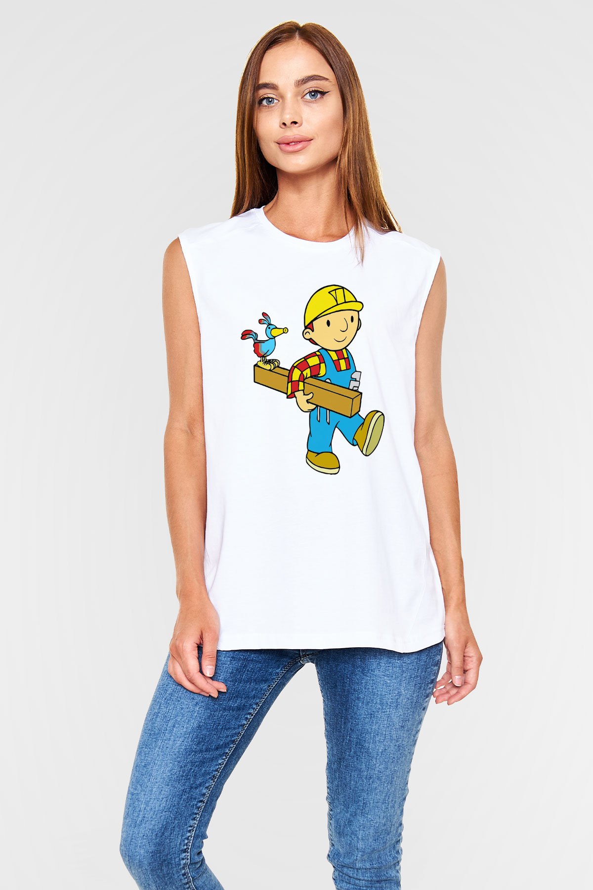 İnşaatçı Beyaz Unisex Kolsuz Tişört