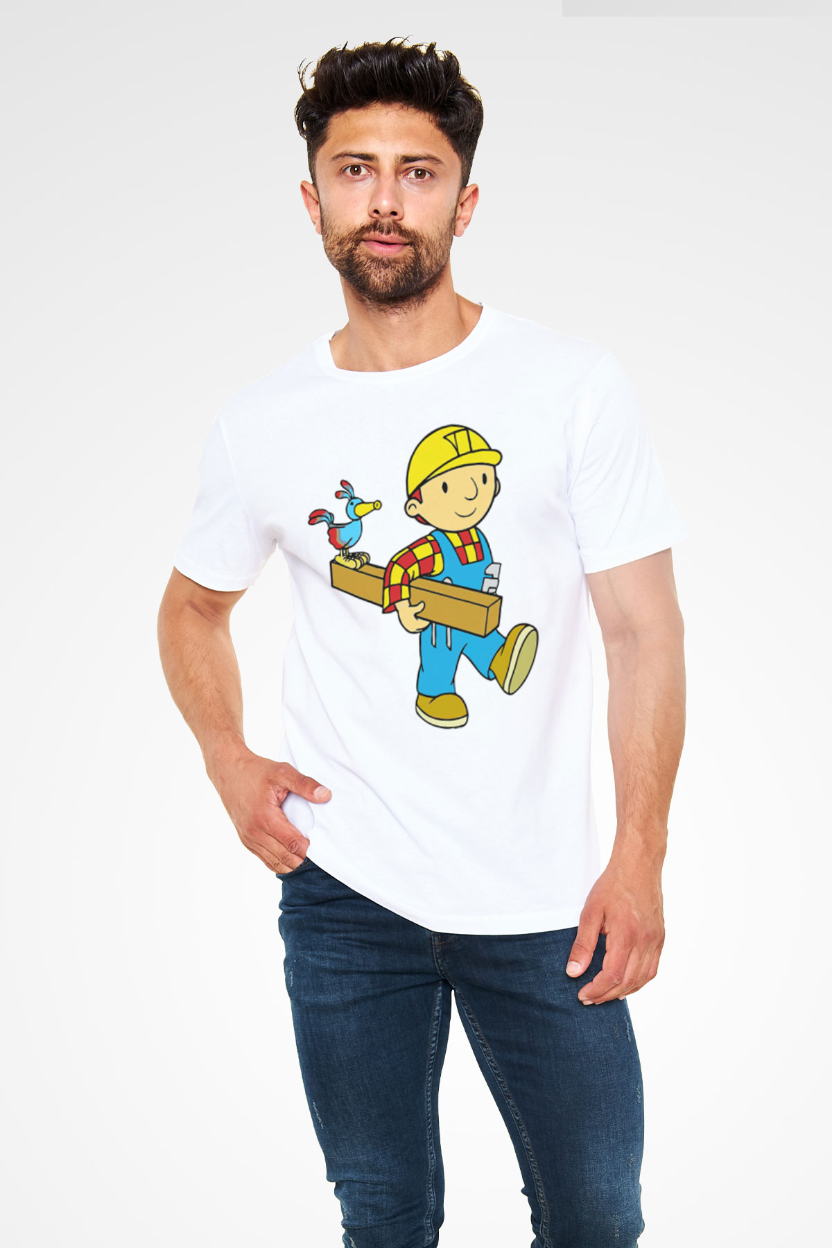 İnşaatçı Beyaz Unisex Tişört T-Shirt - TişörtFabrikası