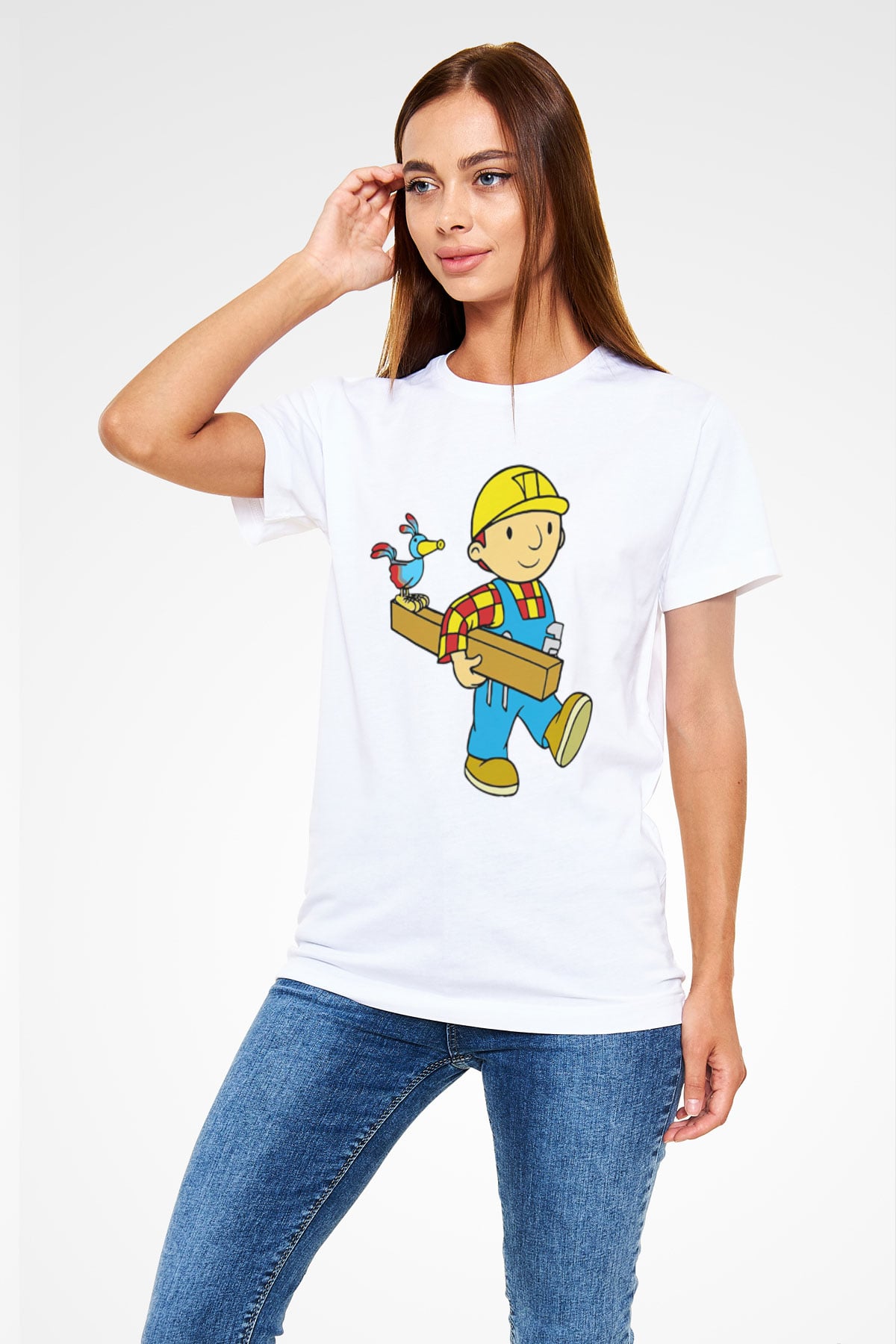 İnşaatçı Beyaz Unisex Tişört T-Shirt - TişörtFabrikası