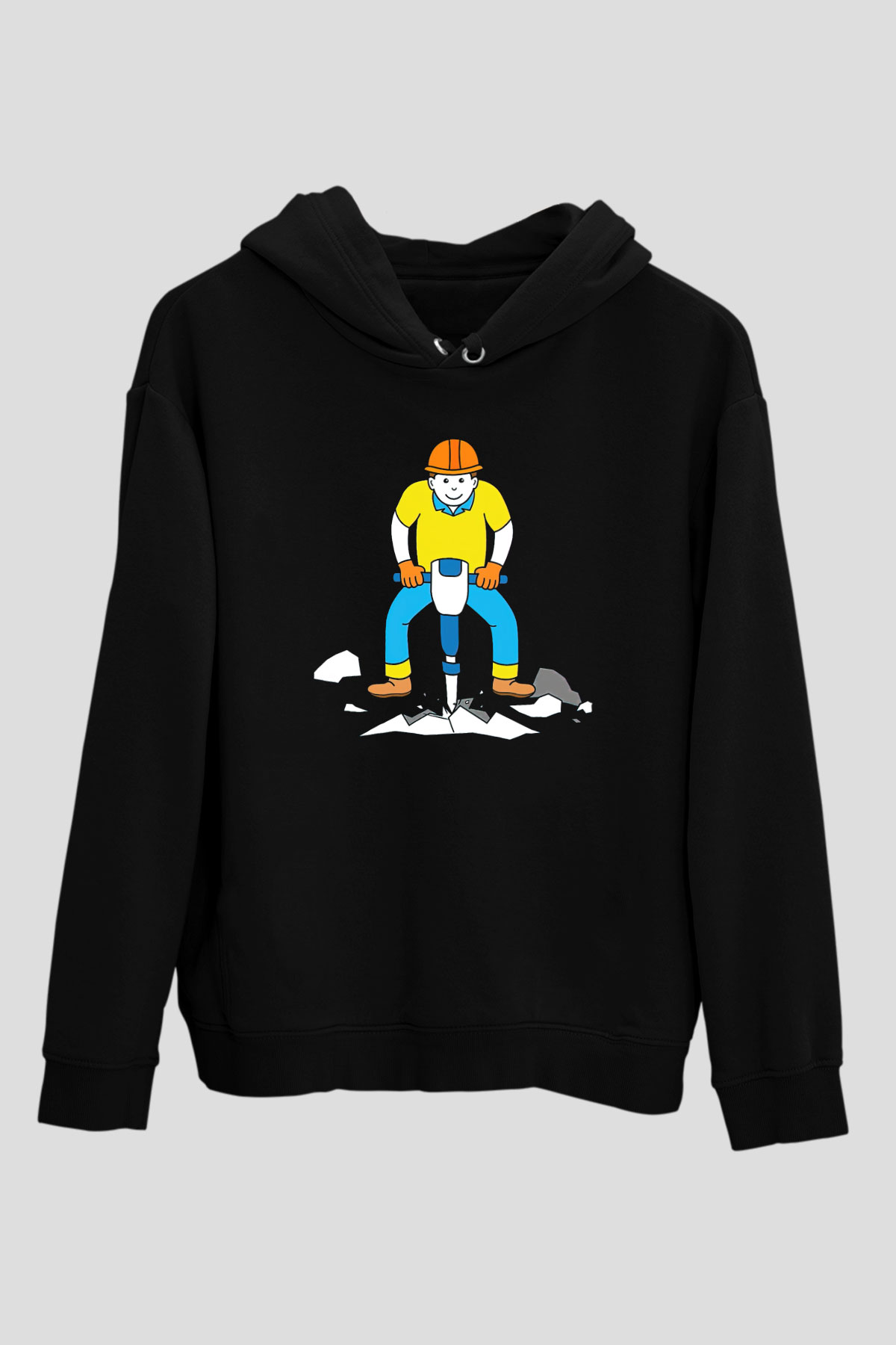 İnşaatçı Siyah Unisex Kapüşonlu Sweatshirt
