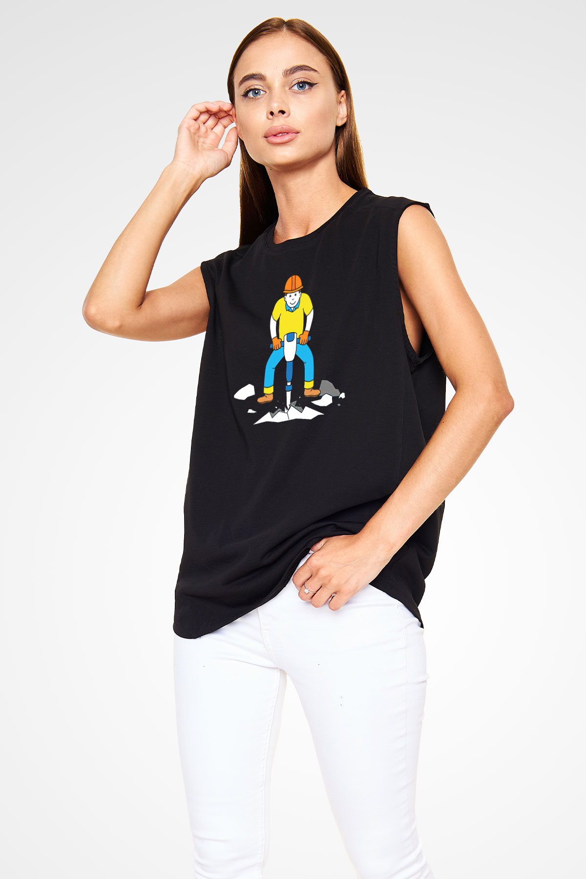 İnşaatçı Siyah Unisex Kolsuz Tişört