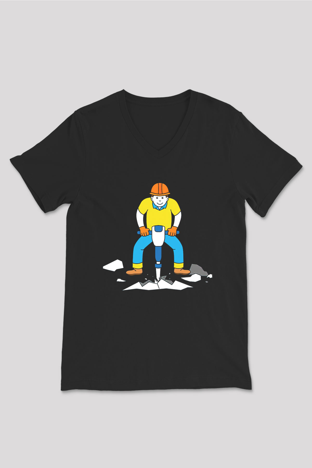 İnşaatçı Siyah Unisex V Yaka Tişört