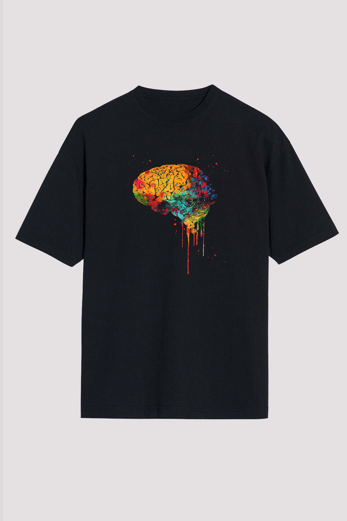 İnsan Beyin Renkli Baskılı Unisex Oversize Tişört - Tshirt