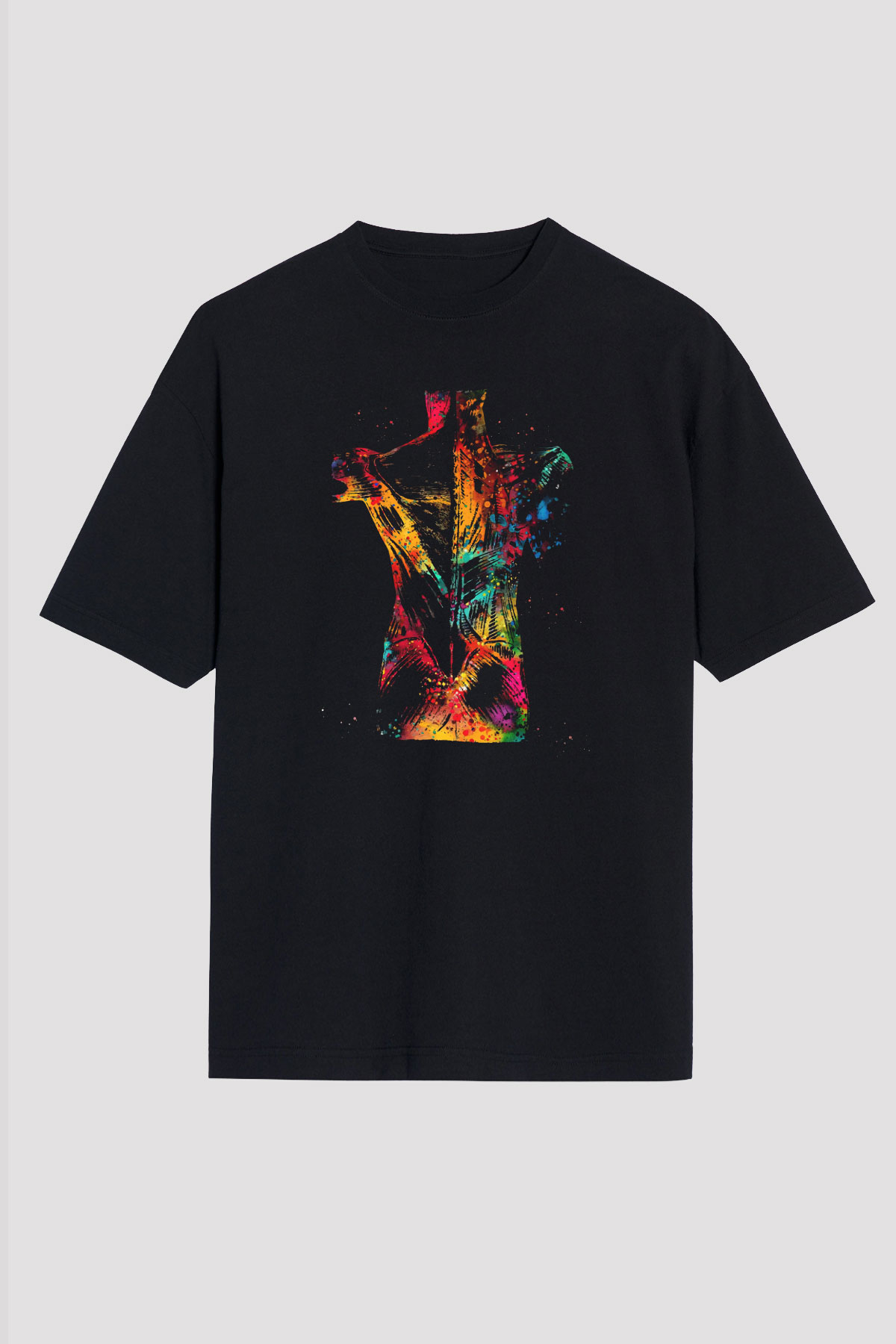İnsan Kas Yapısı Renkli Baskılı Unisex Oversize Tişört - Tshirt