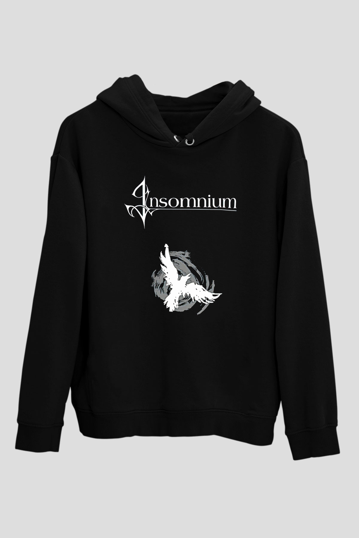 Insomnium Baskılı Unisex Siyah Kapüşonlu Sweatshirt