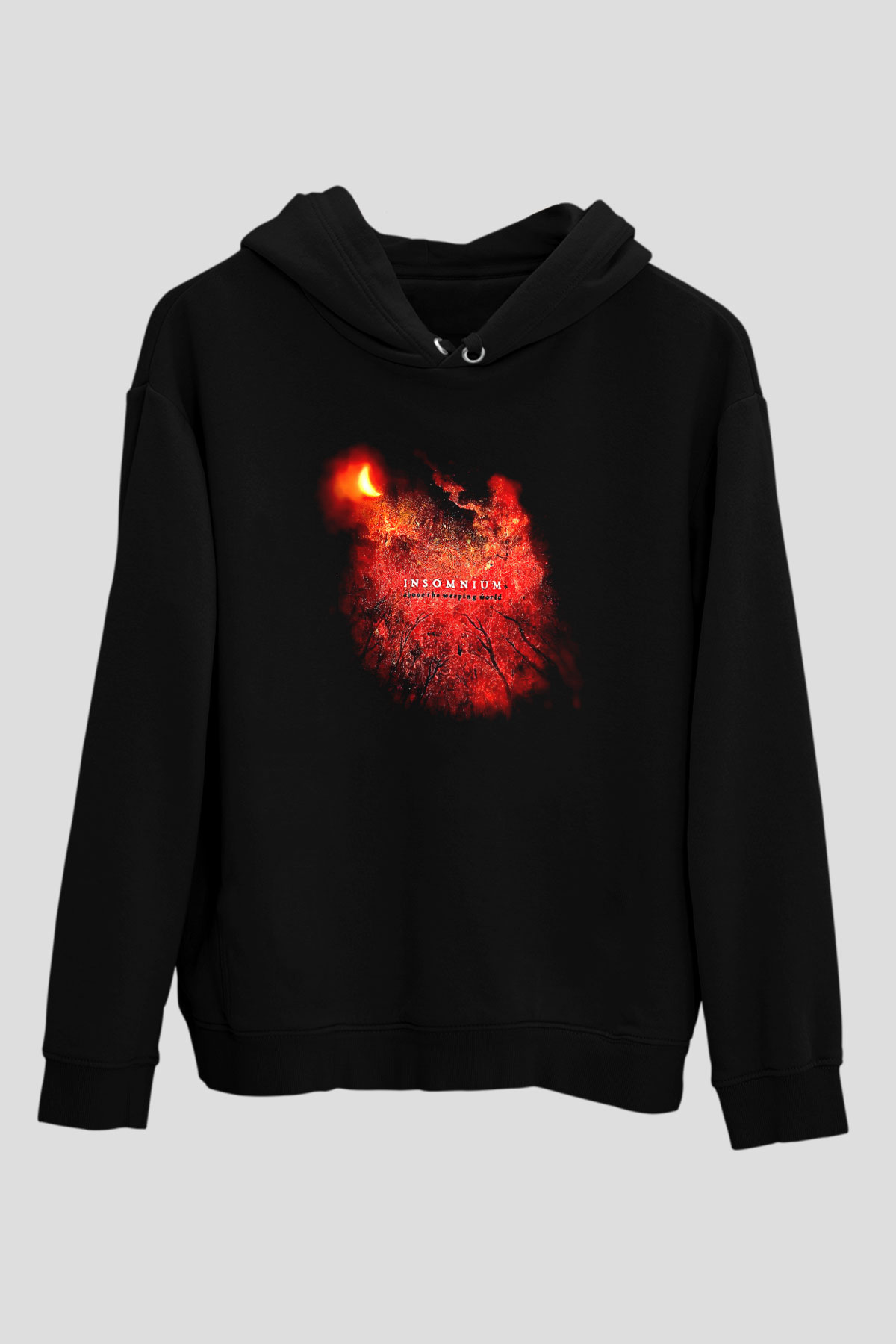 Insomnium Baskılı Unisex Siyah Kapüşonlu Sweatshirt