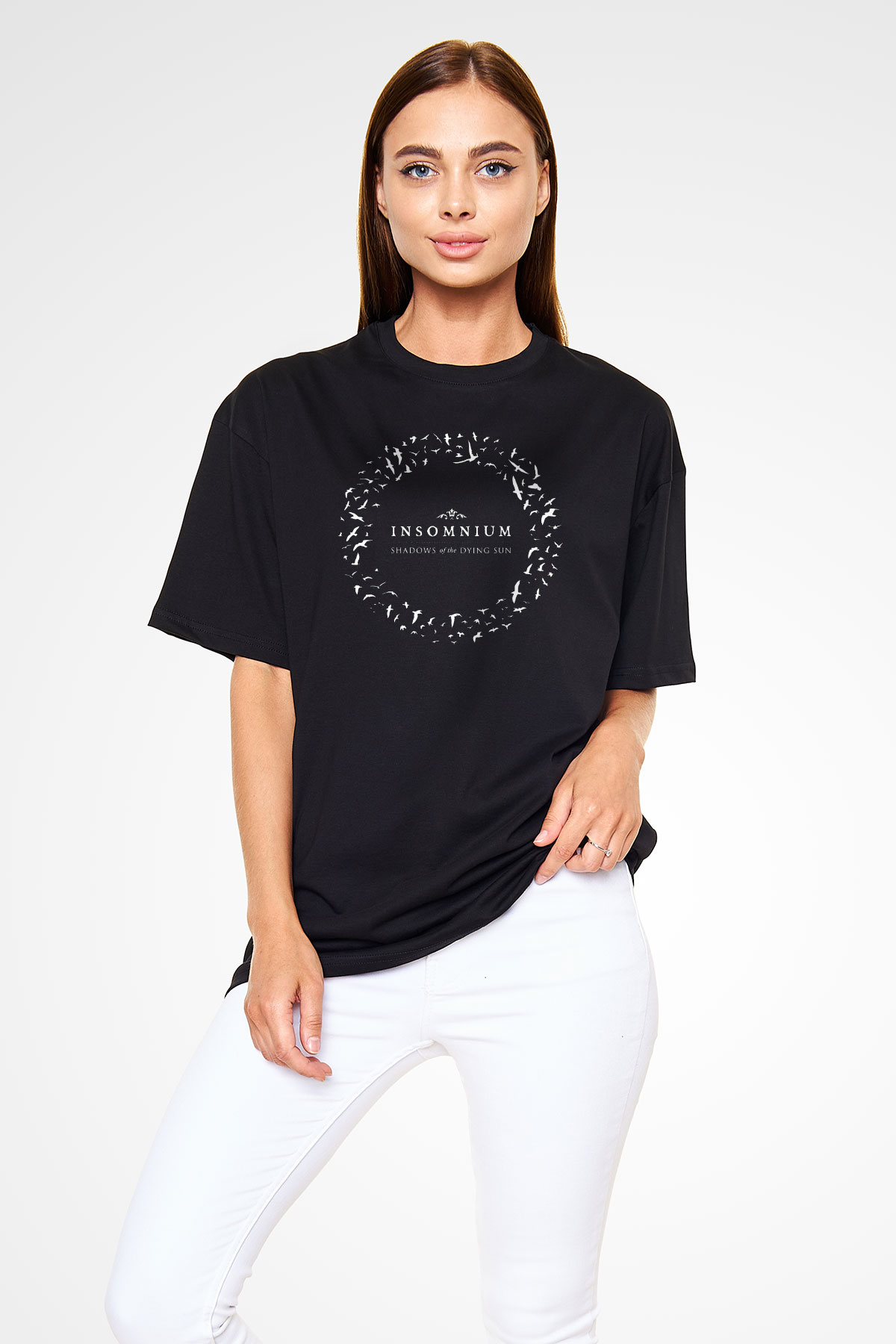Insomnium Baskılı Unisex Siyah Oversize Tişört - Tshirt