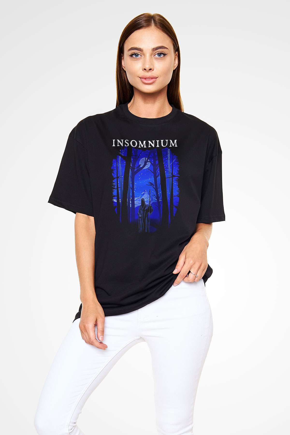 Insomnium Baskılı Unisex Siyah Oversize Tişört - Tshirt