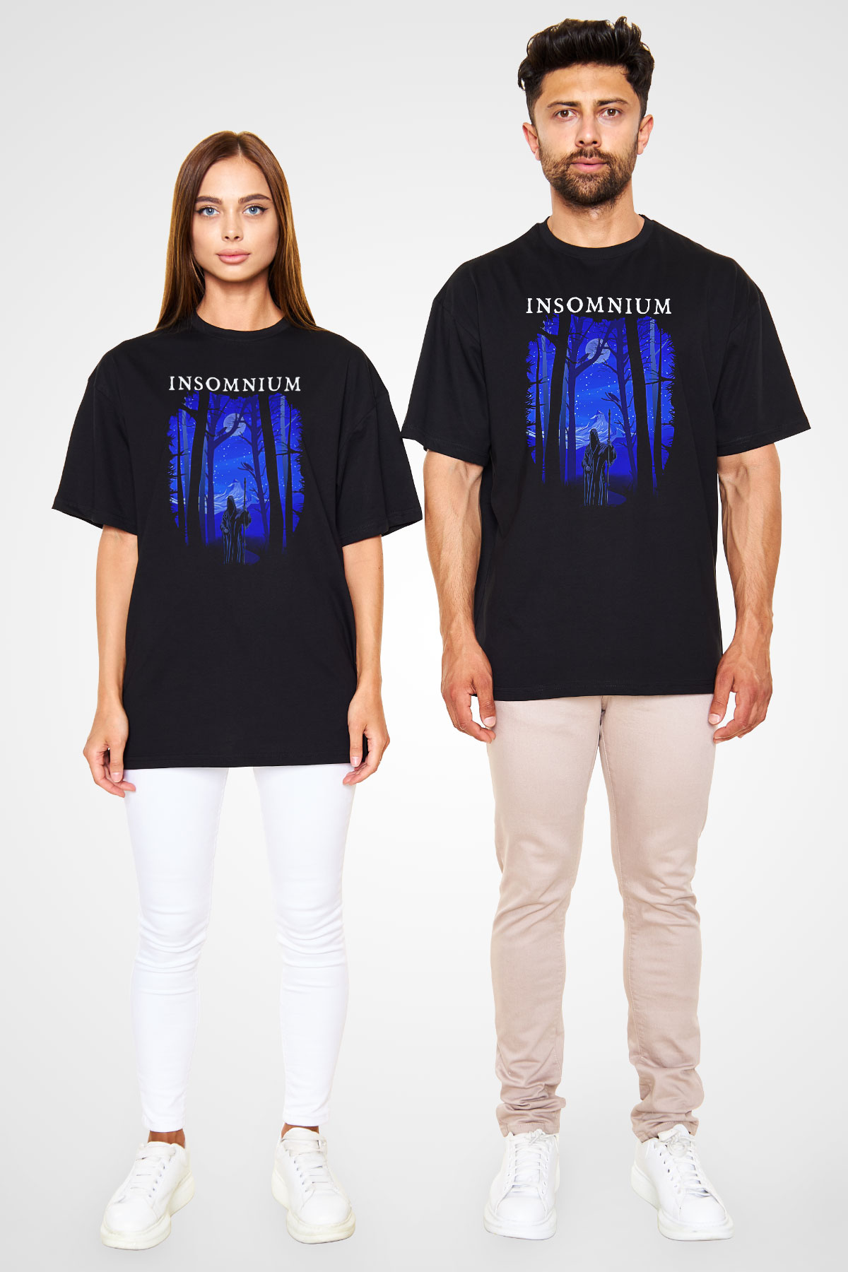 Insomnium Baskılı Unisex Siyah Oversize Tişört - Tshirt