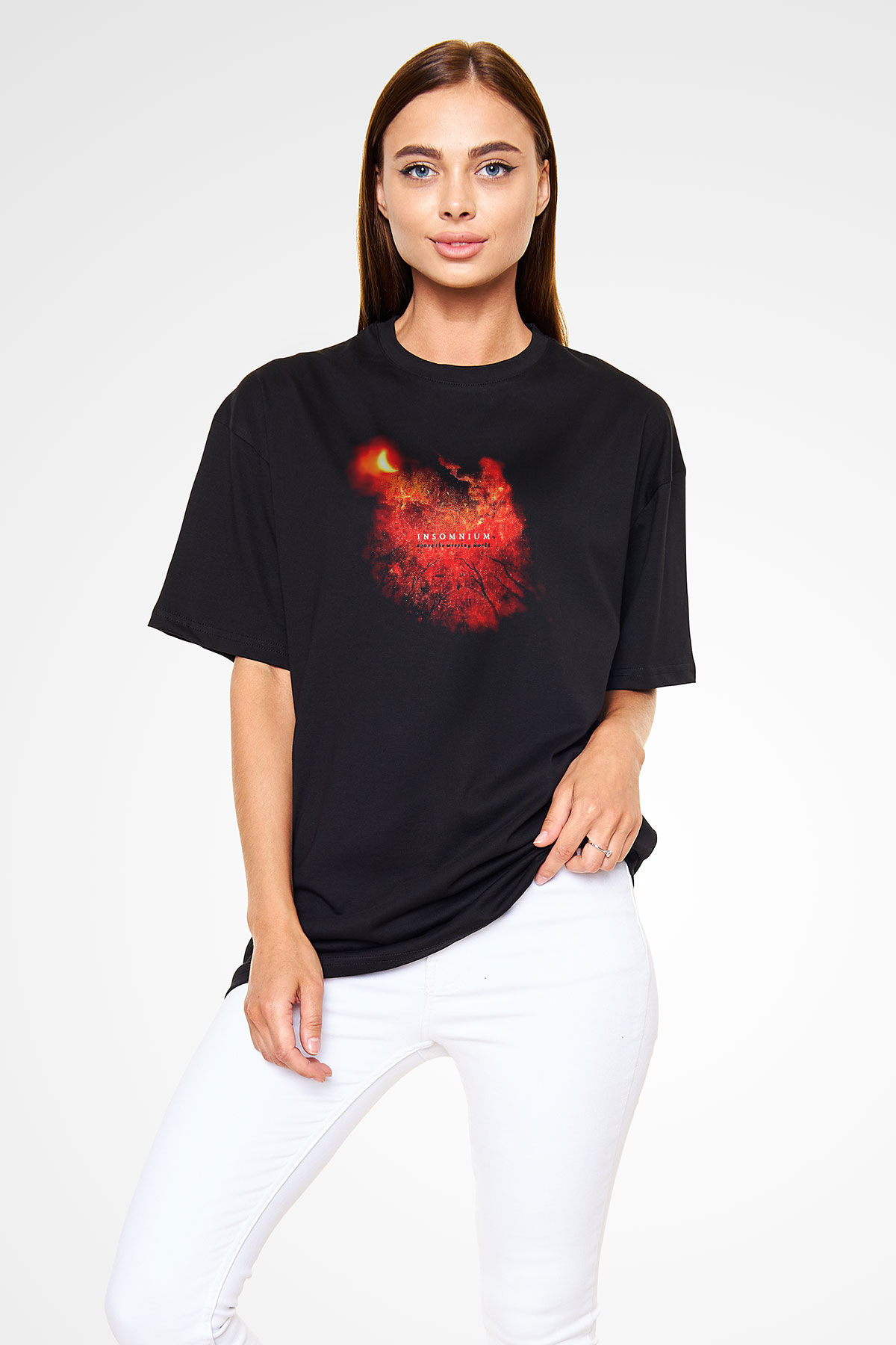 Insomnium Baskılı Unisex Siyah Oversize Tişört - Tshirt