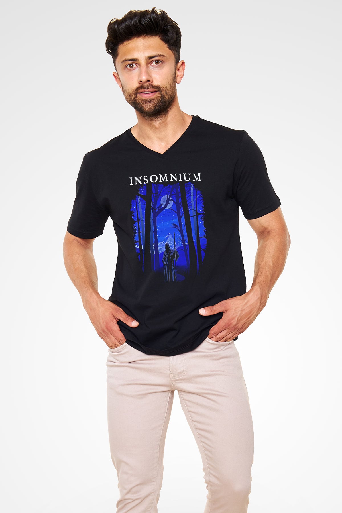 Insomnium Baskılı Unisex Siyah V Yaka Tişört - Tshirt