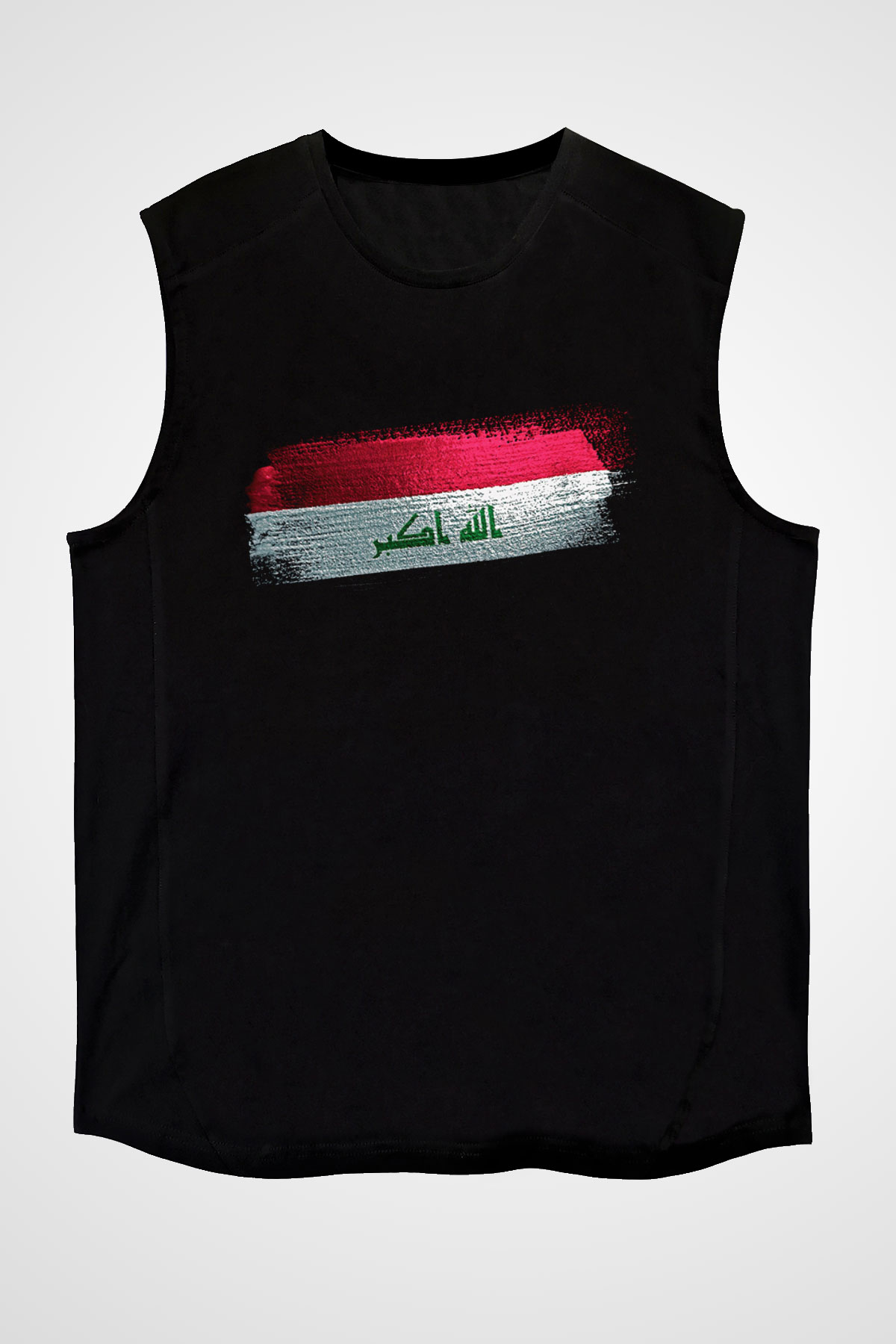 Irak - İraq Bayrağı Baskılı Unisex Siyah Kolsuz Tişört