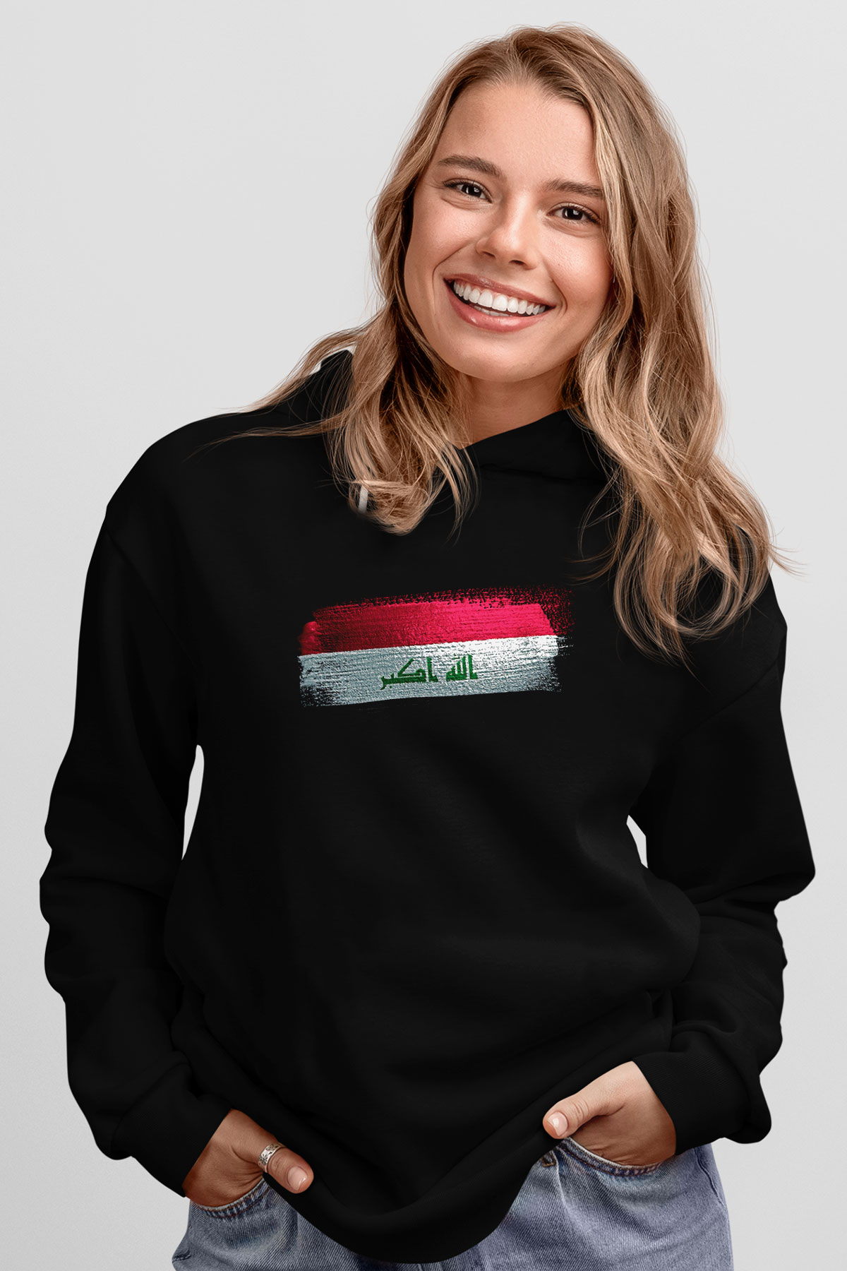 Irak - İraq Bayrağı Baskılı Unisex Siyah Hoodie