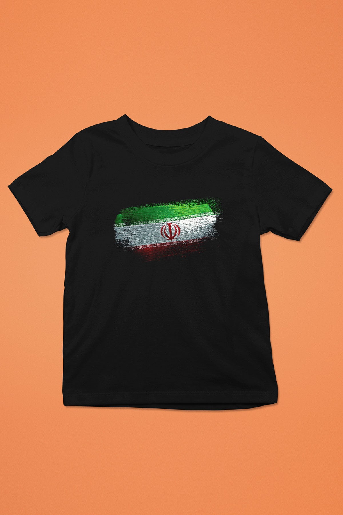 İran Bayrağı Baskılı Unisex Siyah Çocuk Tişörtü