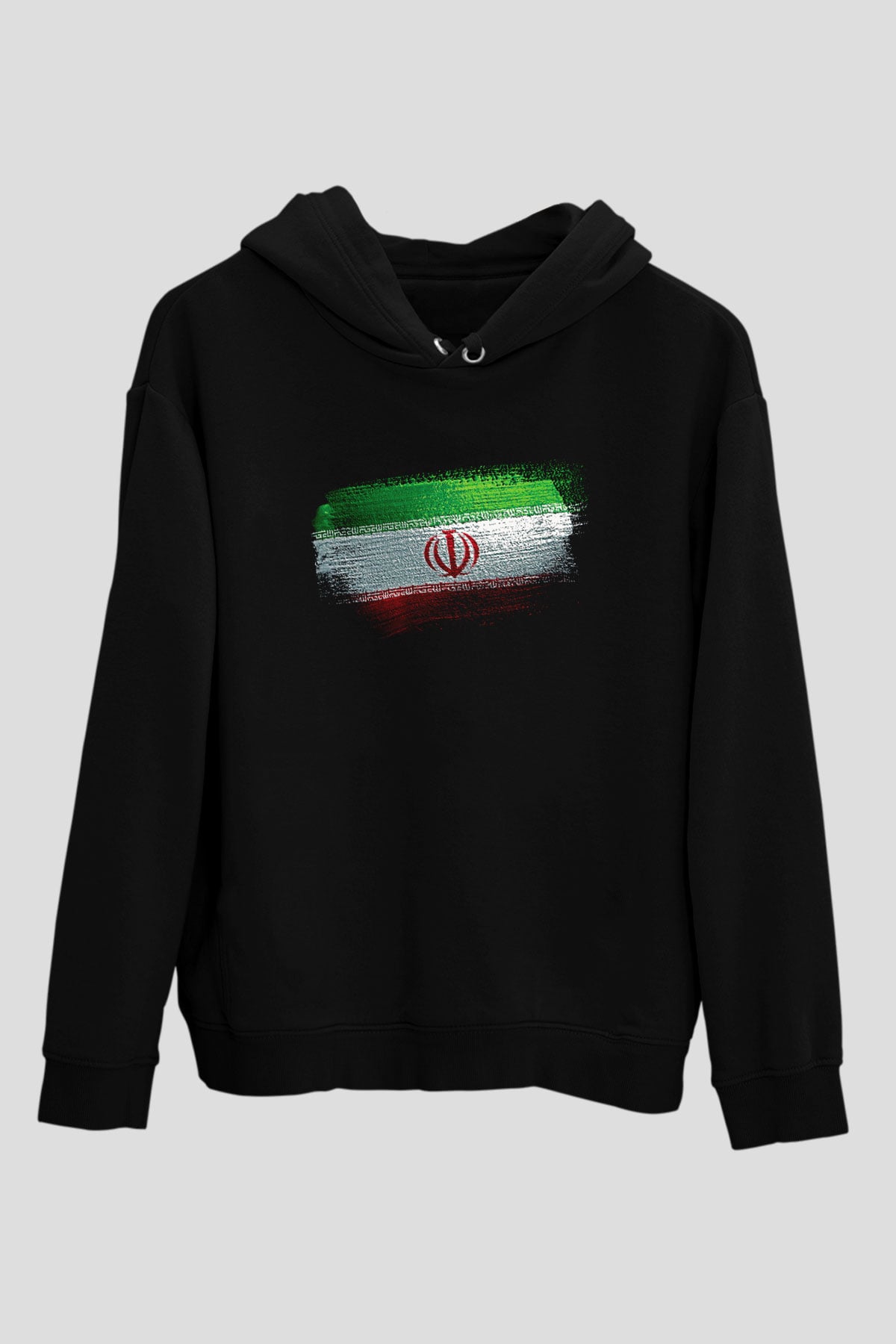 İran Bayrağı Baskılı Unisex Siyah Hoodie