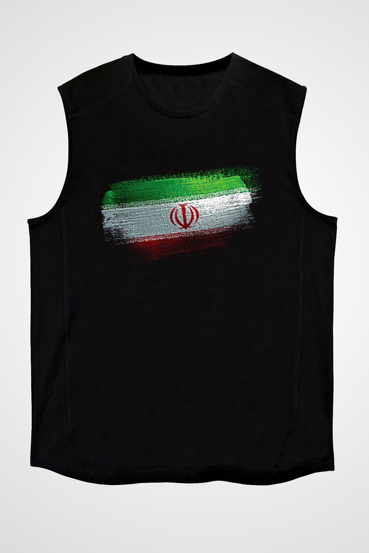 İran Bayrağı Baskılı Unisex Siyah Kolsuz Tişört