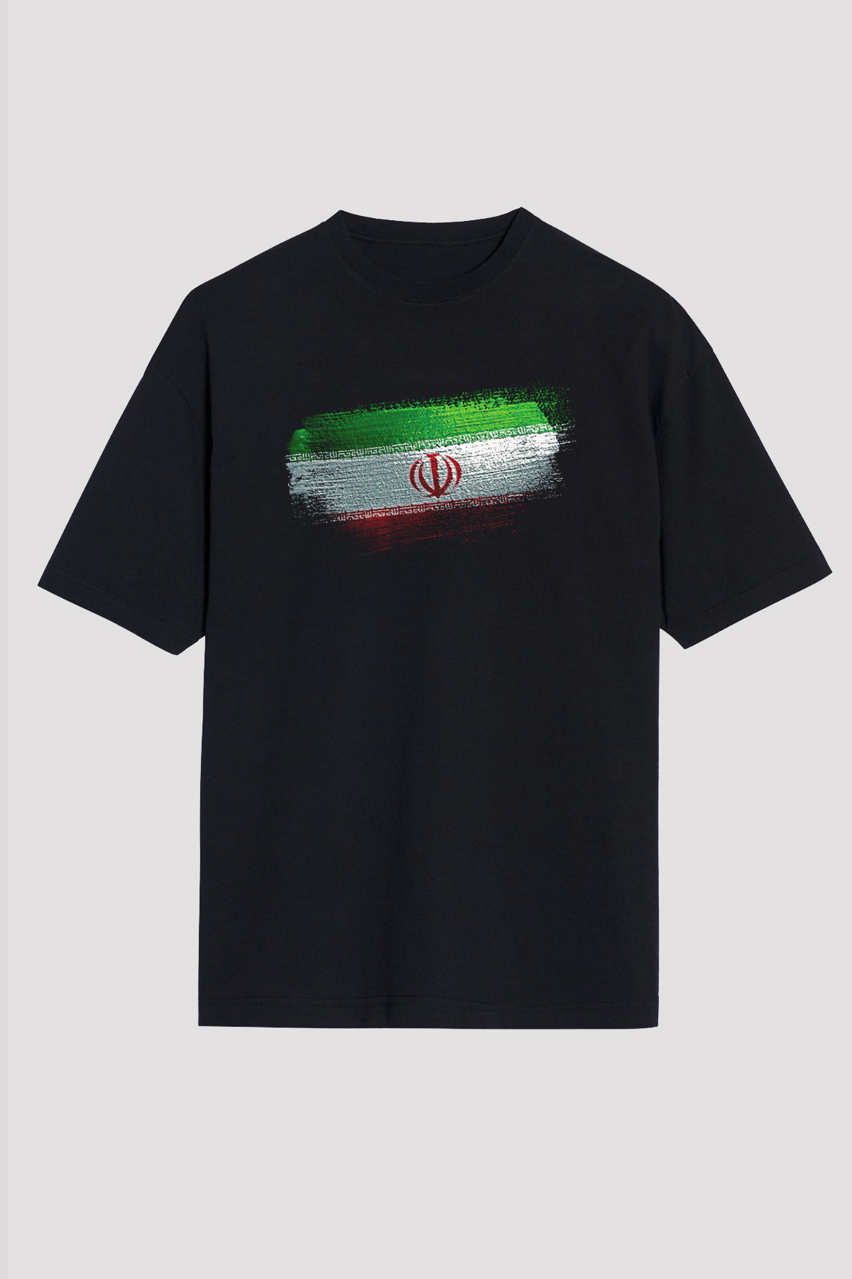 İran Bayrağı Baskılı Unisex Siyah Oversize Tişört