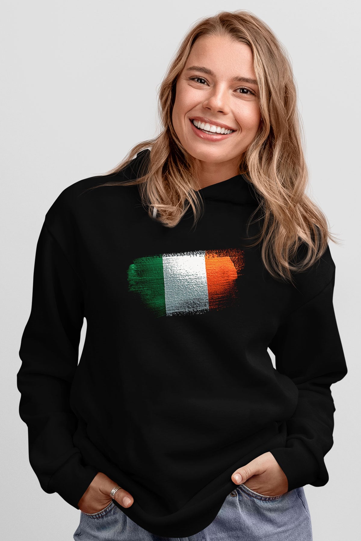 İrlanda - İreland Bayrağı Baskılı Unisex Siyah Hoodie