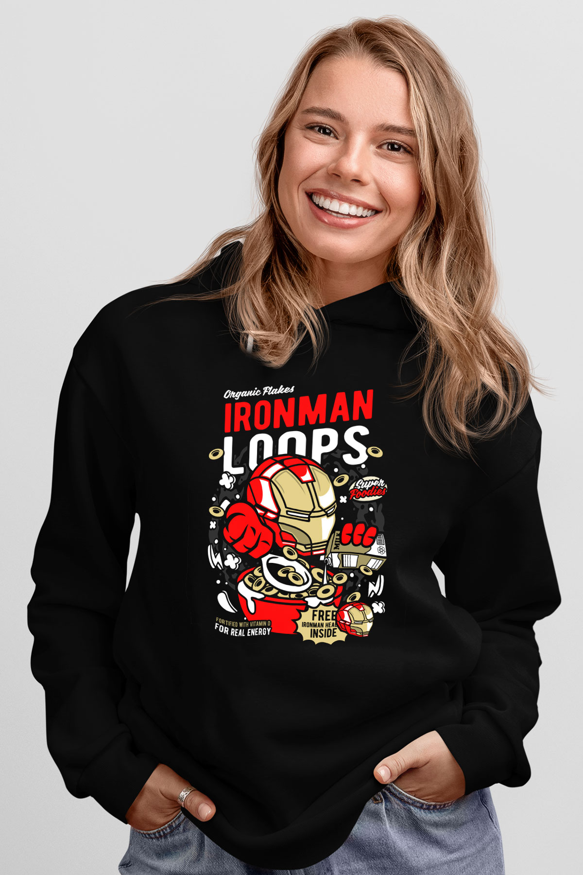 Iron Loops Baskılı Unisex Siyah Hoodie