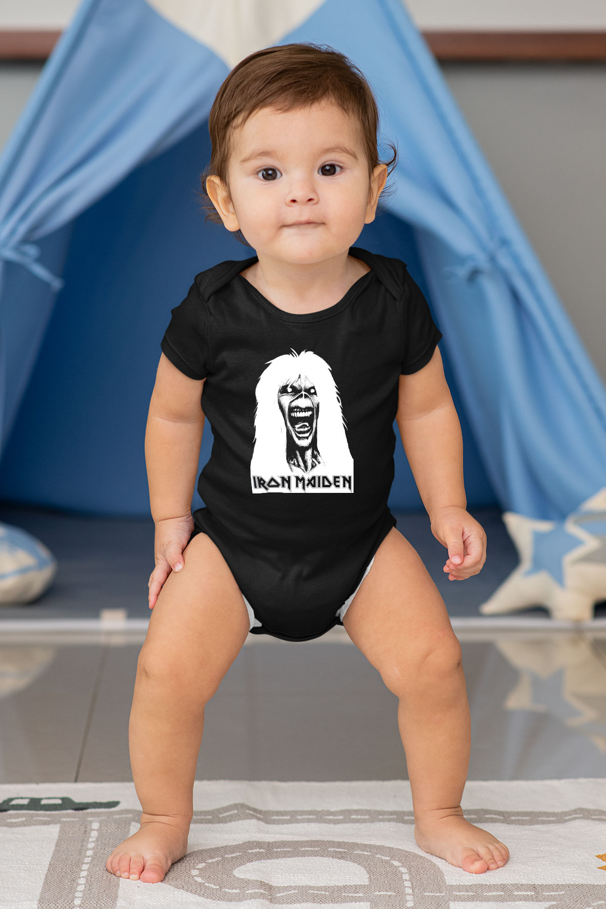 Iron Maiden Baskılı Siyah Bebek Body - Zıbın