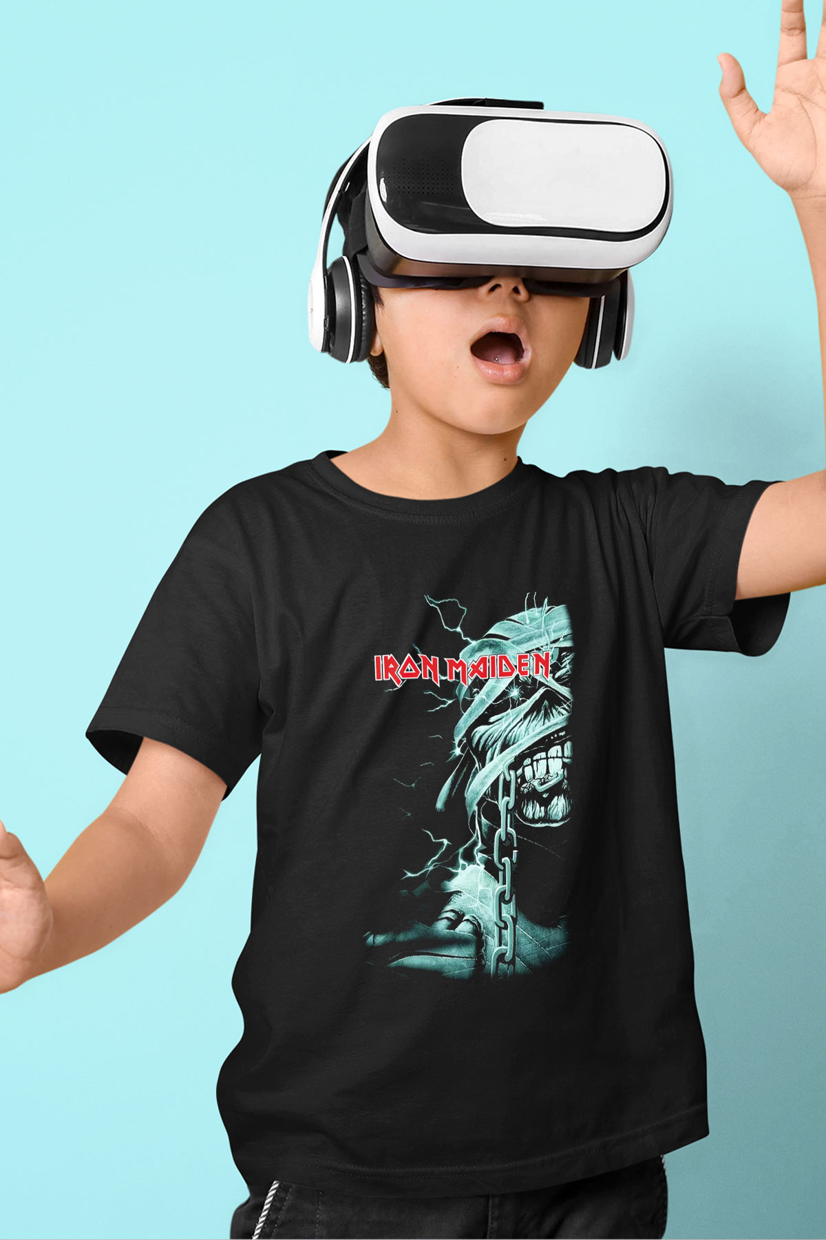 Iron Maiden Baskılı Siyah Unisex Çocuk Tişört