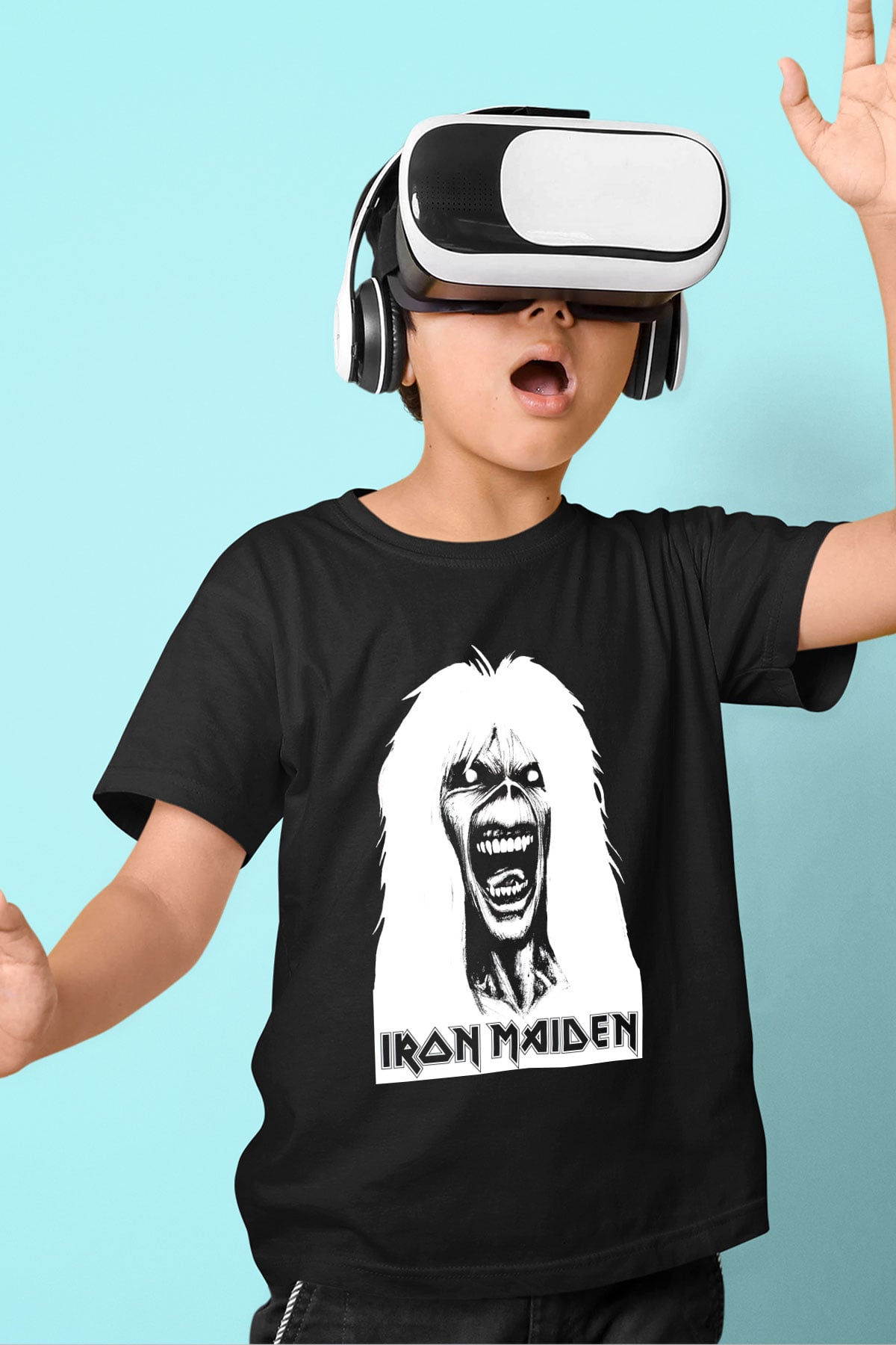 Iron Maiden Baskılı Siyah Unisex Çocuk Tişört
