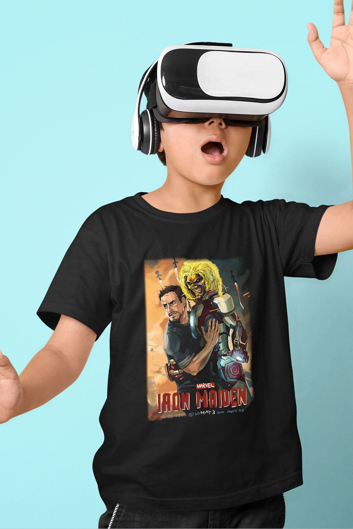 Iron Maiden Baskılı Siyah Unisex Çocuk Tişört