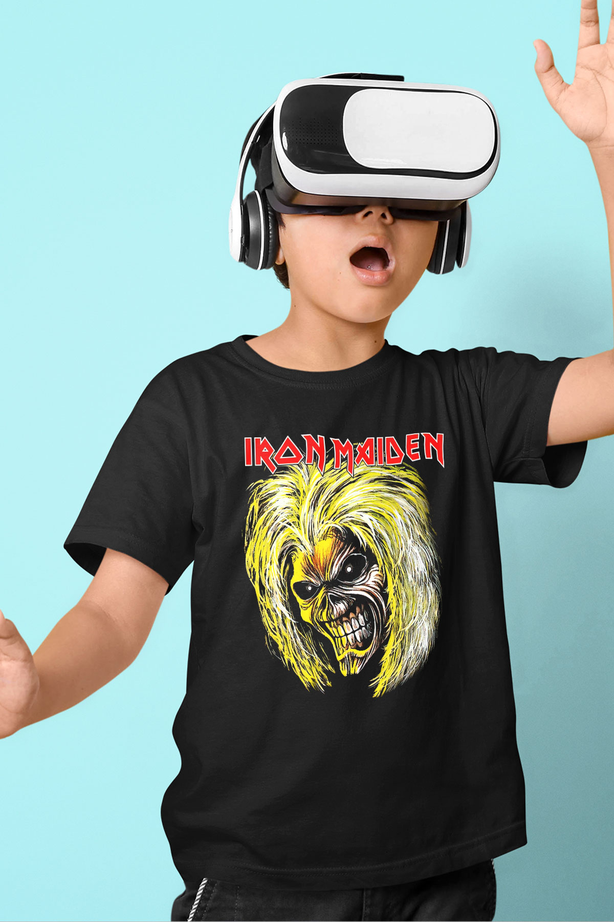 Iron Maiden Baskılı Siyah Unisex Çocuk Tişört