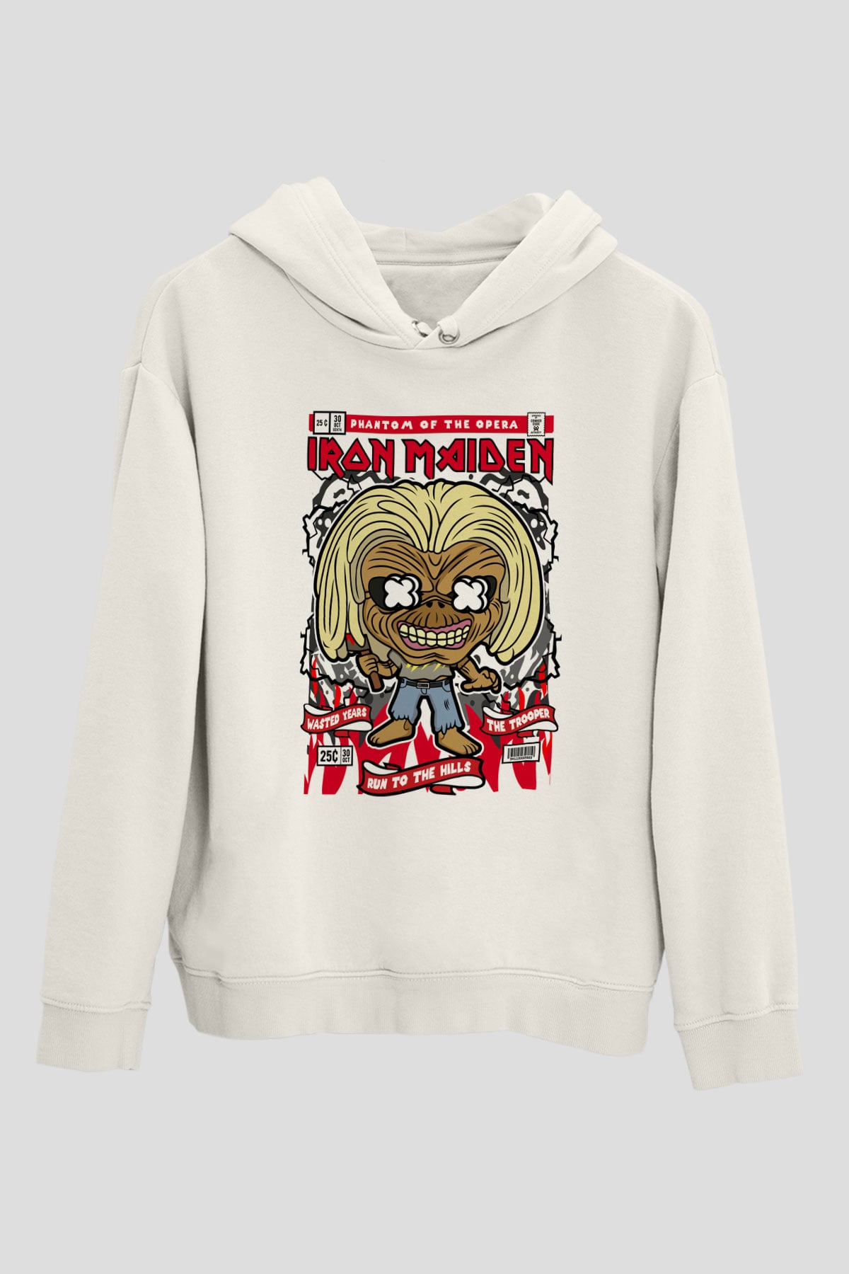 Iron Maiden Baskılı Unisex Beyaz Hoodie