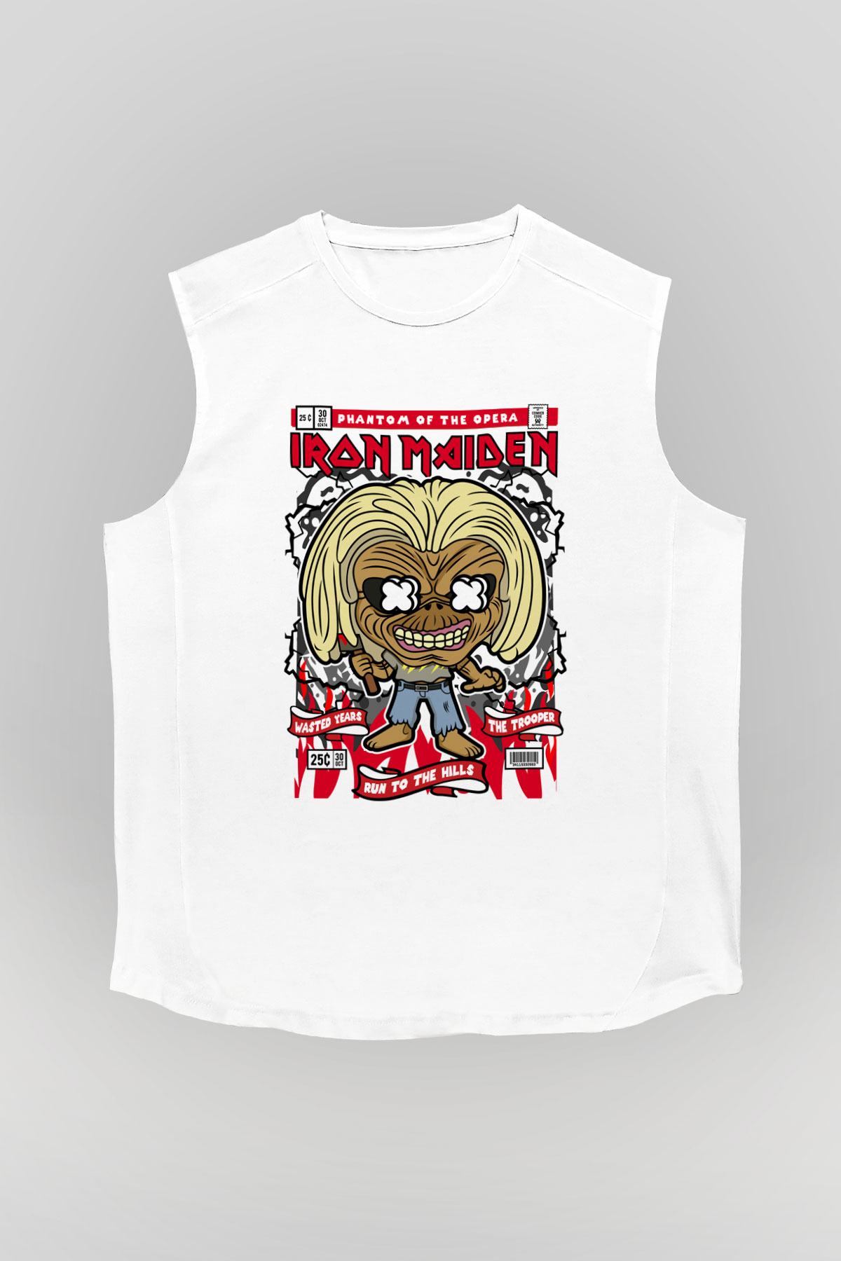 Iron Maiden Baskılı Unisex Beyaz Kolsuz Tişört