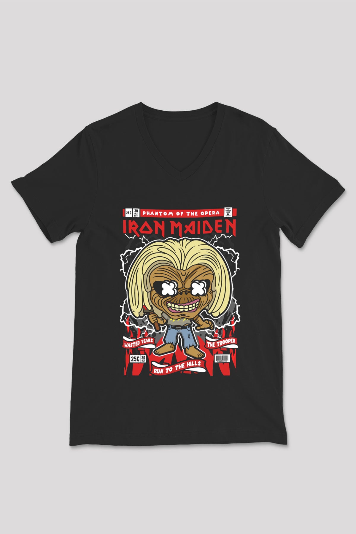Iron Maiden Baskılı Unisex Siyah V Yaka Tişört
