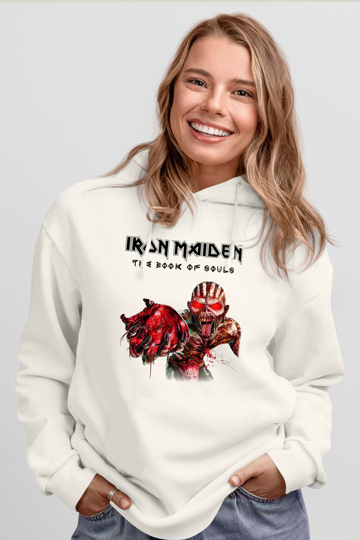 Iron Maiden Beyaz Unisex Kapşonlu Sweatshirt