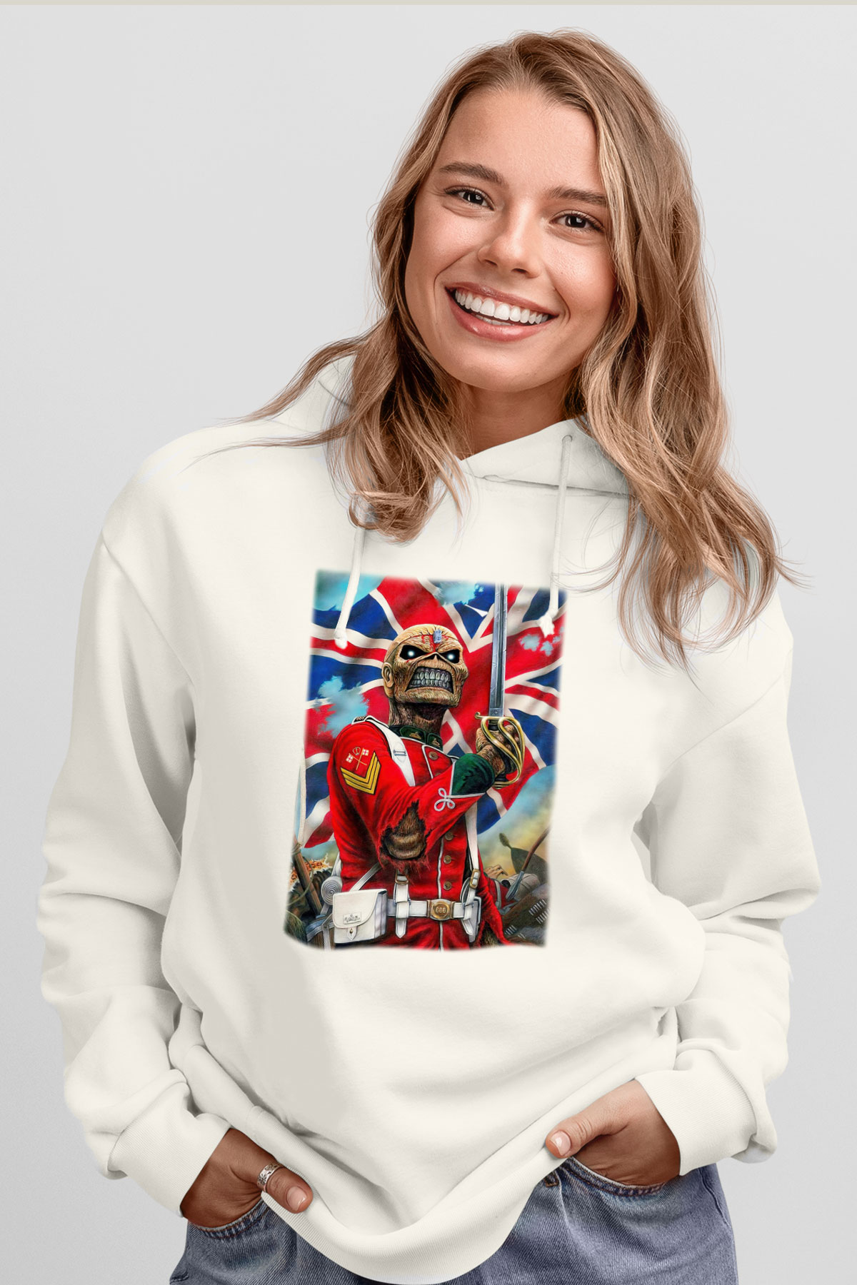 Iron Maiden Beyaz Unisex Kapşonlu Sweatshirt
